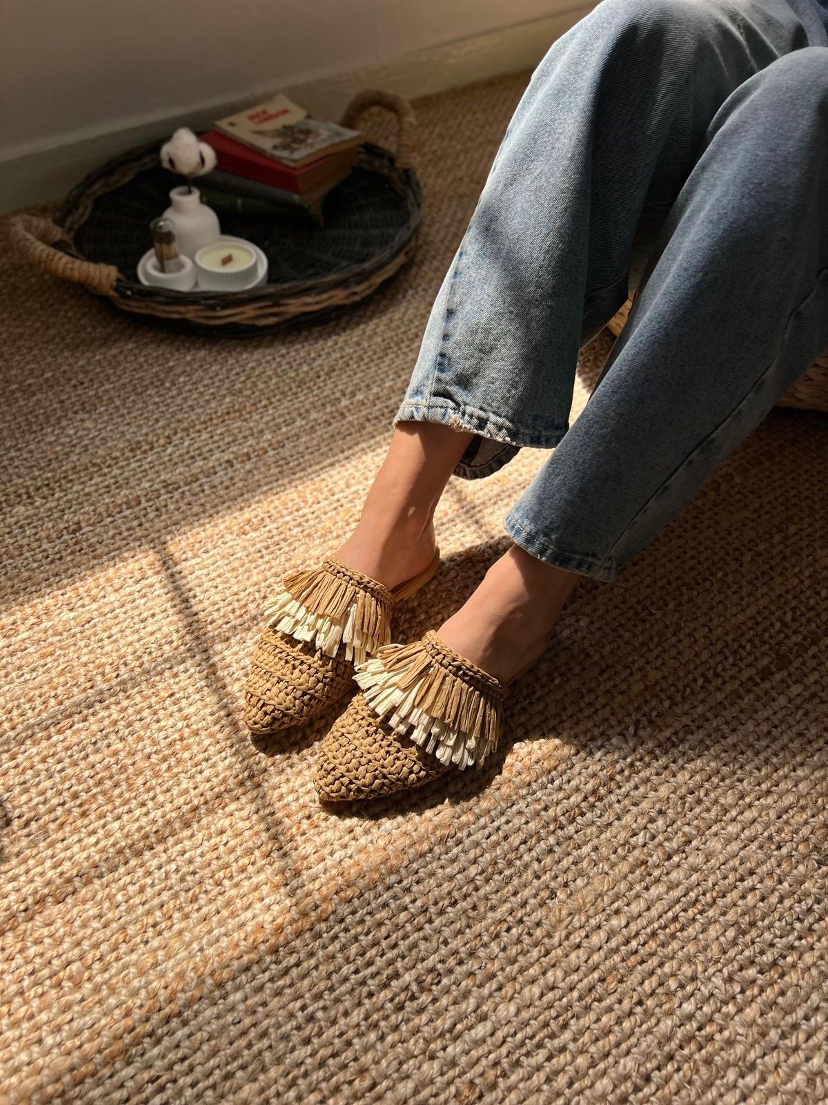 NİŞANTAŞI SHOES Viana Taba Örgü Taba Bej Püskül Detaylı Kadın Terlik