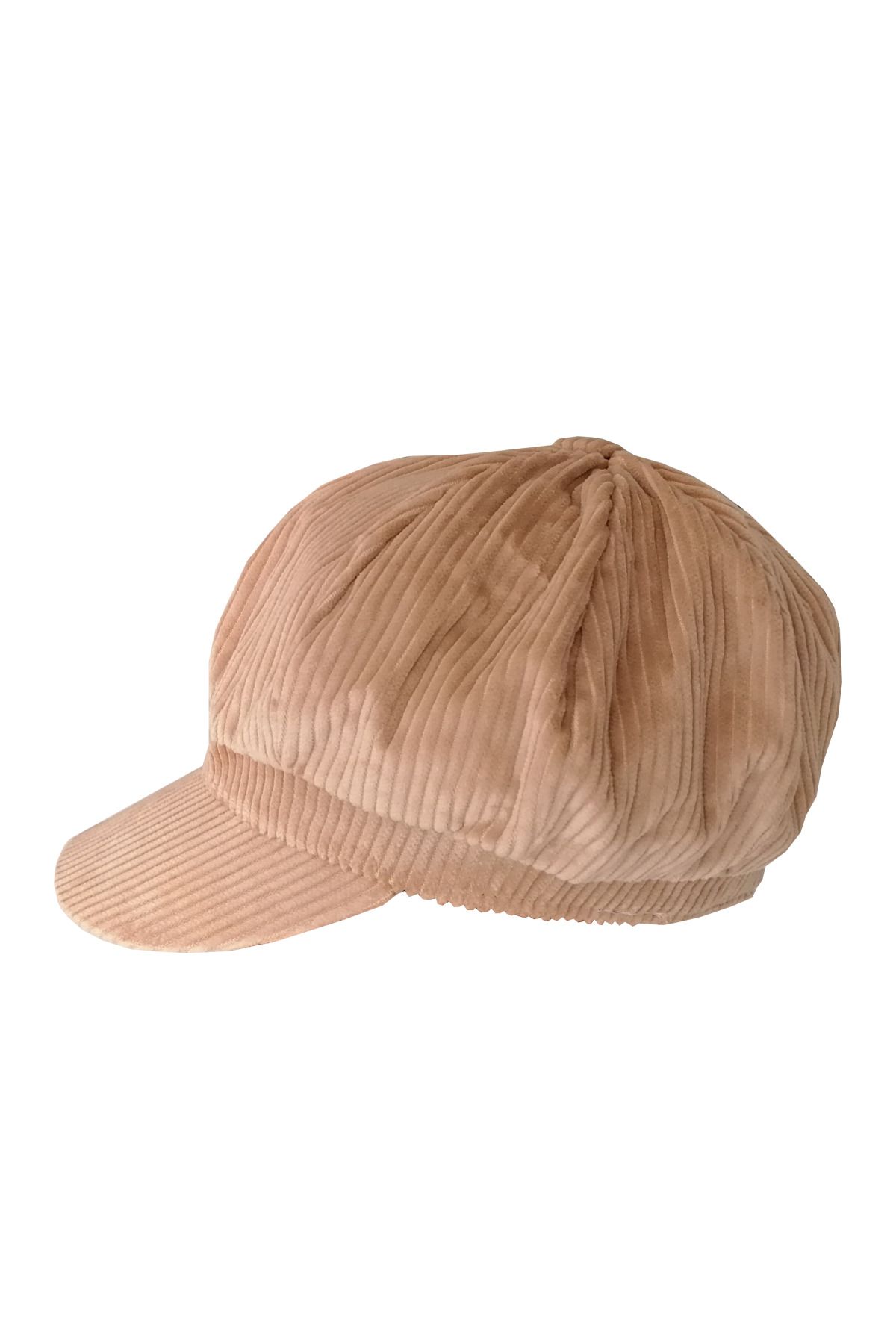 Bay Şapkacı Kadın Denizci Tipi Kadife Şapka Bej 1243