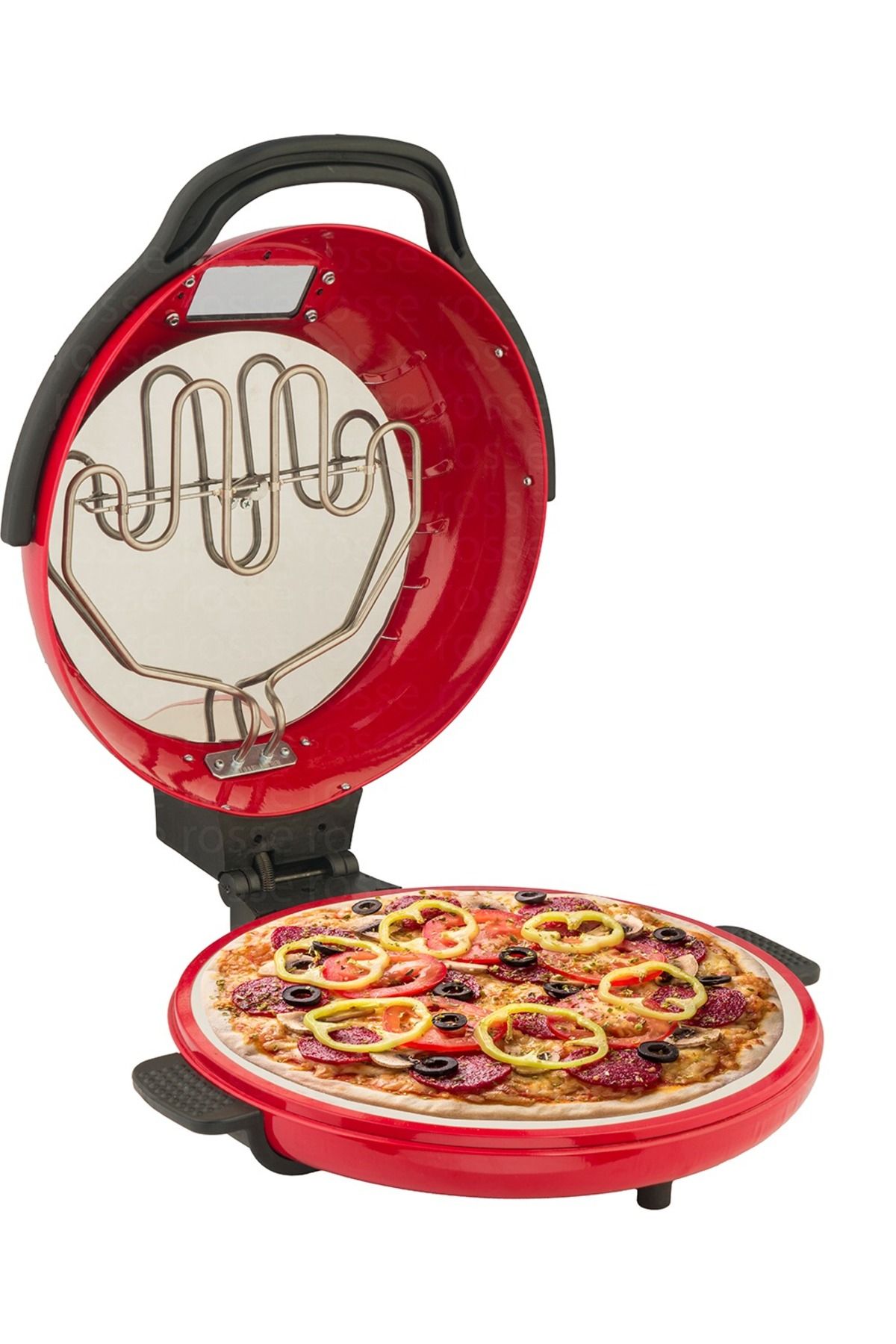 Rosse Doğal Camlı Pizza Taş Fırını 7 Parca Hediyeli Kırmızı