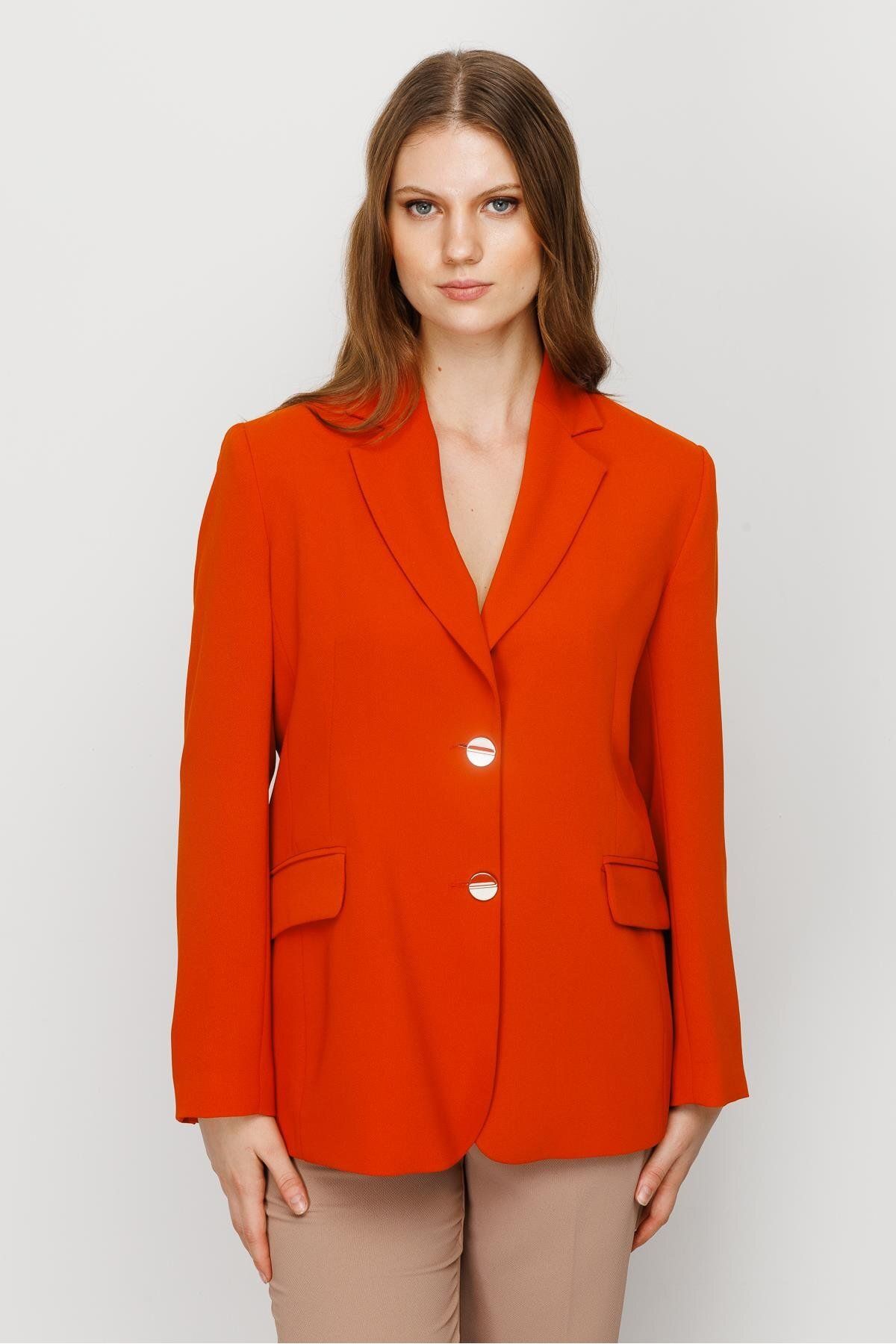 Moda İlgi Modailgi Mono Yaka Klasik Ceket Orange