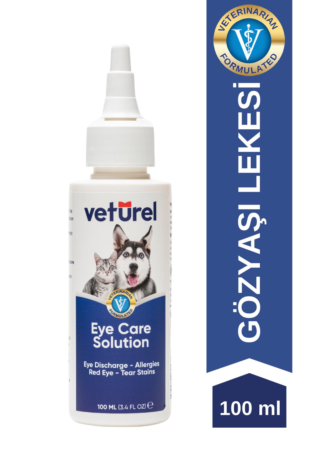 Veturel Kedi Göz Temizleme Solüsyonu Köpek Alerji Kızarıklık Enfeksiyon Gözyaşı Bakımı Göz Damlası 100ml