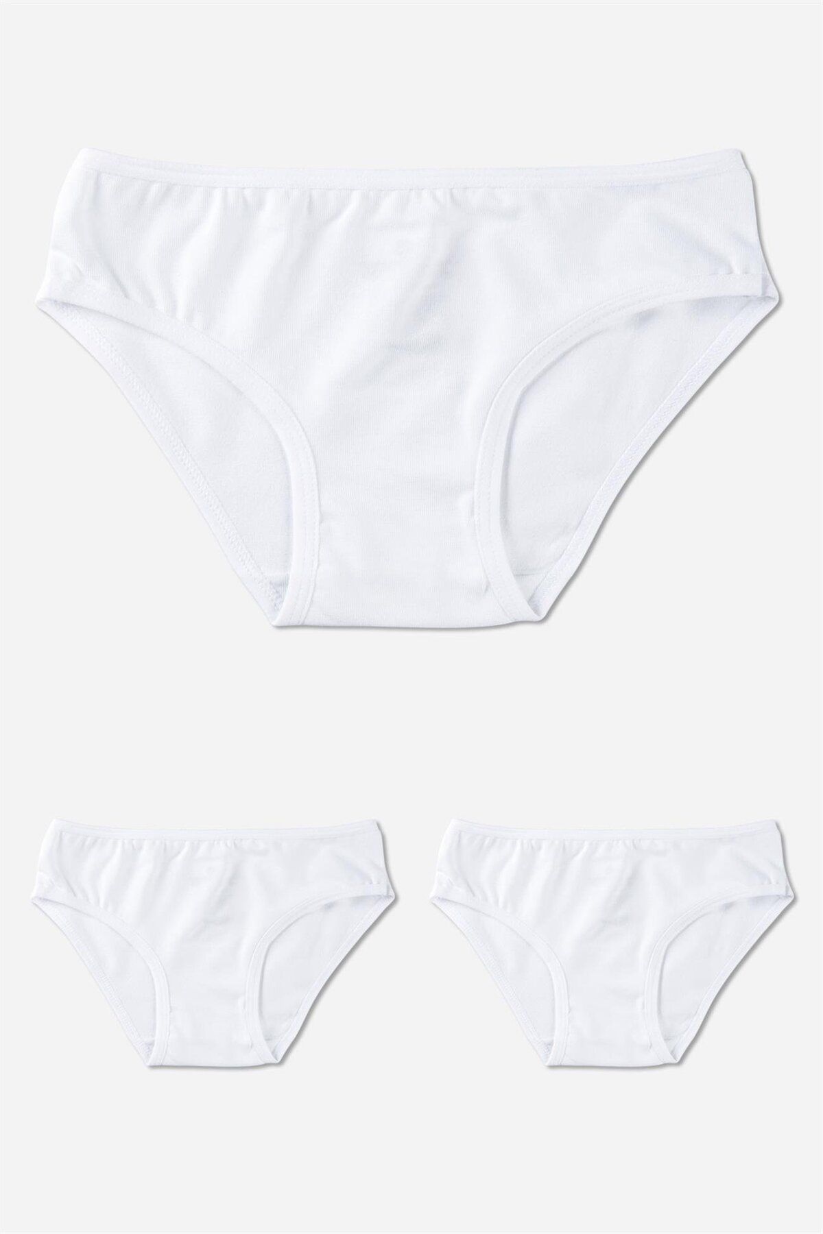 BAYKAR Kız Çocuk Pamuklu Bikini Kesim Düz Basic Külot 3'lü Paket Beyaz