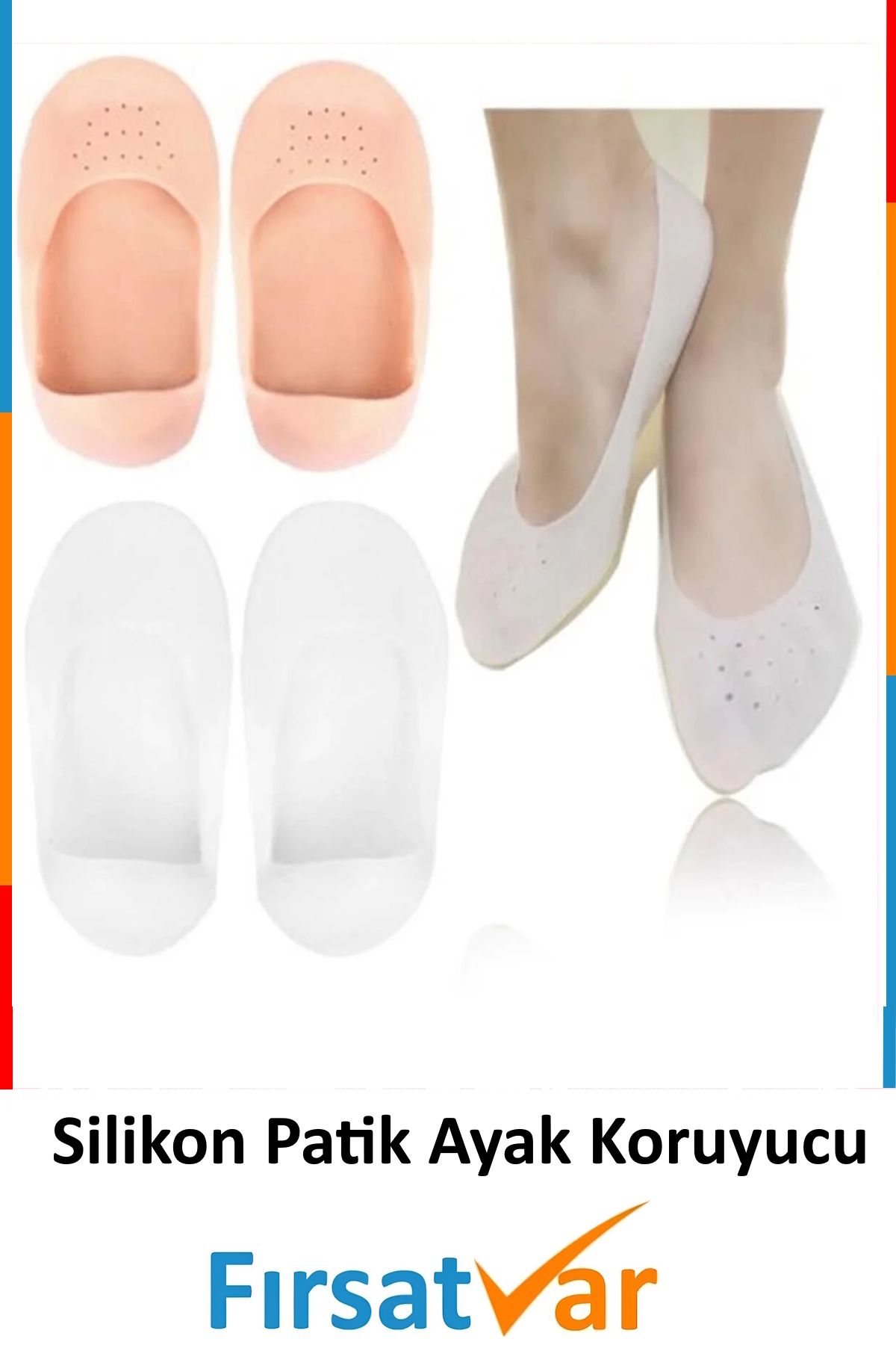 FırsatVar Ayak Kuruma Önleyici Topuk Çatlak Soyulma Önleyici Silikon Patik Çorap Ten Rengi 1 Çift