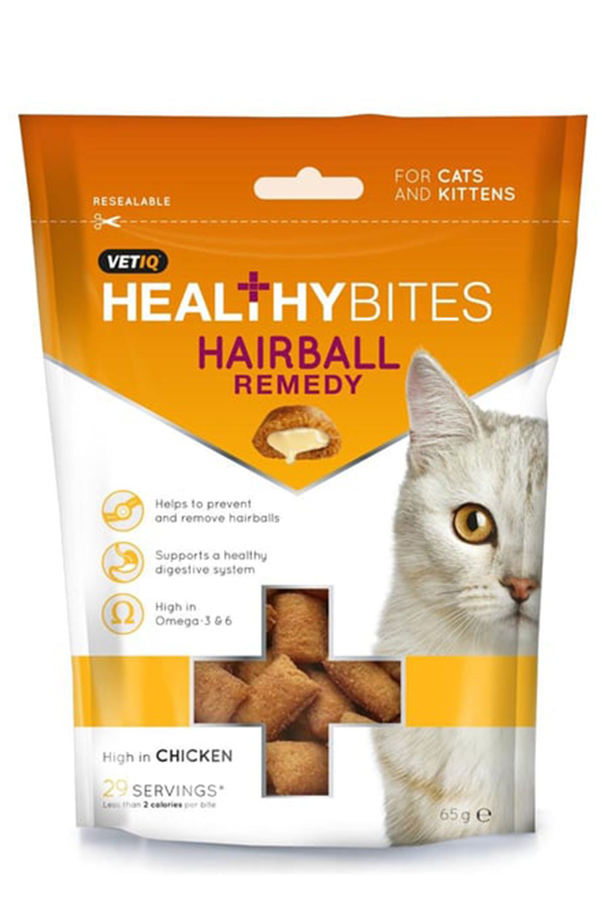 Vetiq Healthy Bites Hairball Remedy Real Chicken - Gerçek Tavuk Etli Hairball Kedi Ödülü - 65gr