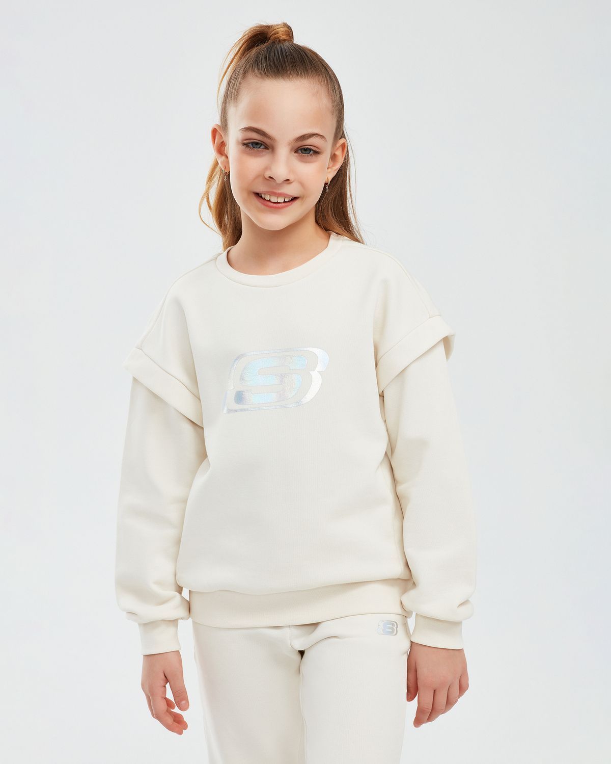 Skechers Essential G Crew Neck Sweatshirt Büyük Kız Çocuk Beyaz Sweatshirt Sk232073-102