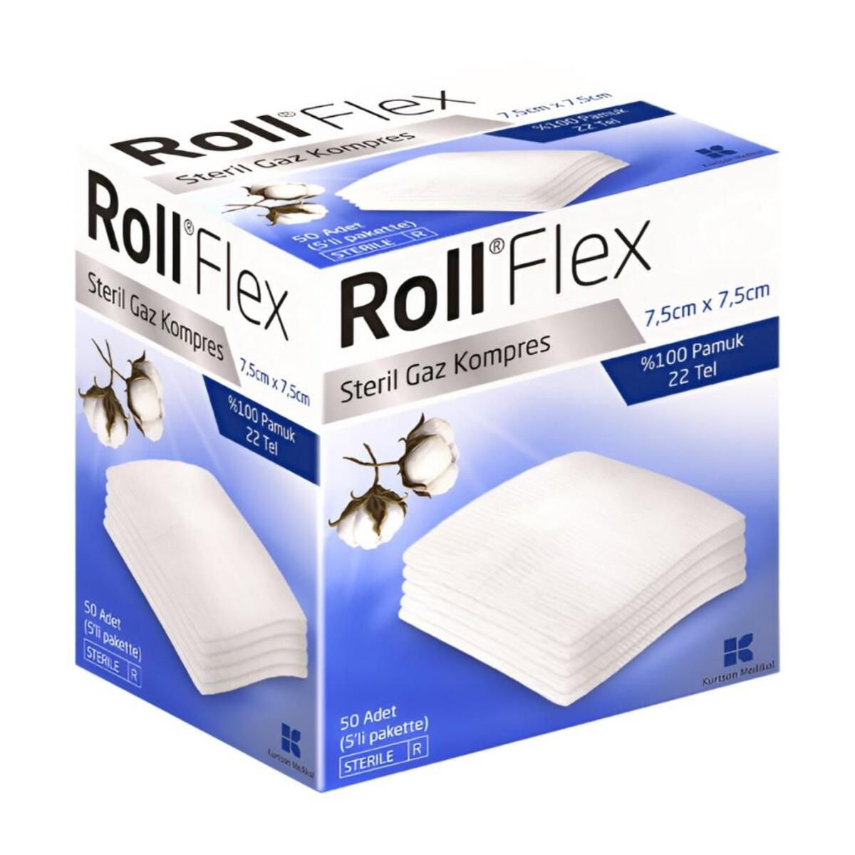 Roll Flex Steril Gaz Kompresi 50 Li ( 7,5 Cm X 7,5 Cm 5 Li Pakette )