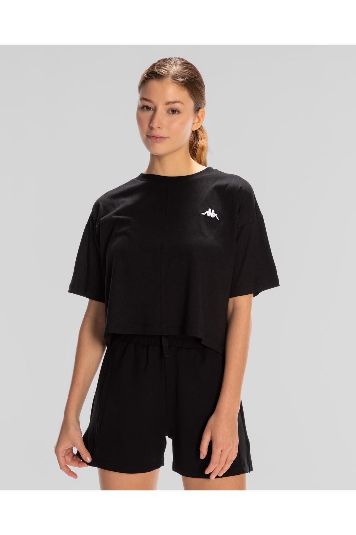Kappa Authentic Sylia T-shirt Kadın Siyah Oversize Fit Tişört