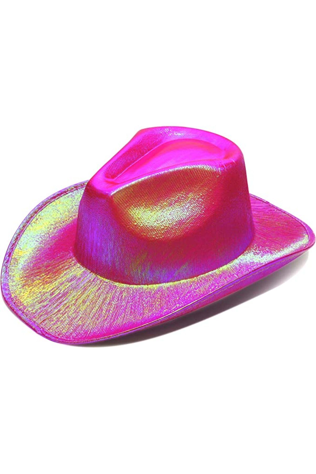 Genel Markalar CLZ192 Neon Hologramlı Kovboy Model Parti Şapkası Fuşya Yetişkin 39X36X14 cm (4172)