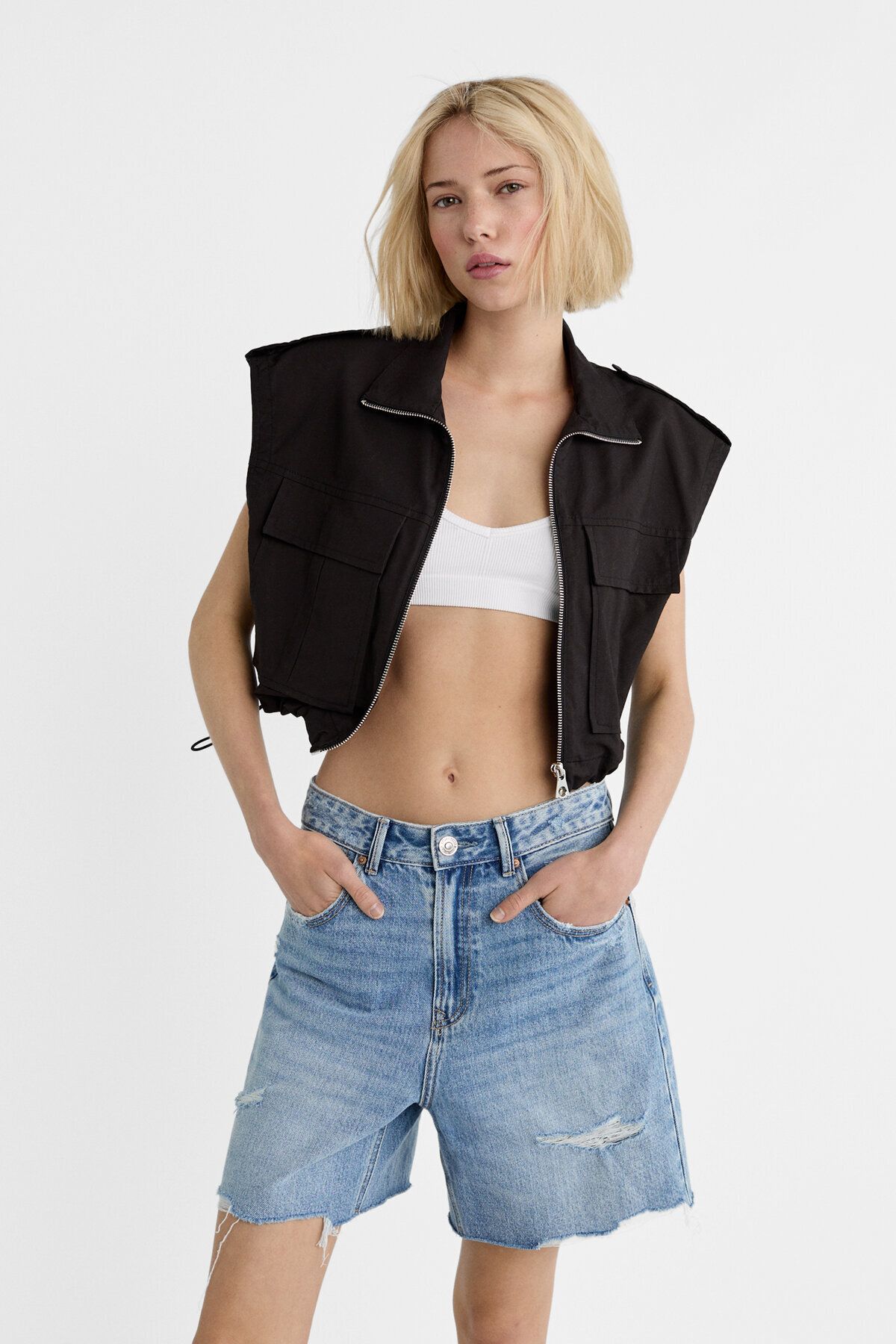 Stradivarius Uzun denim şort