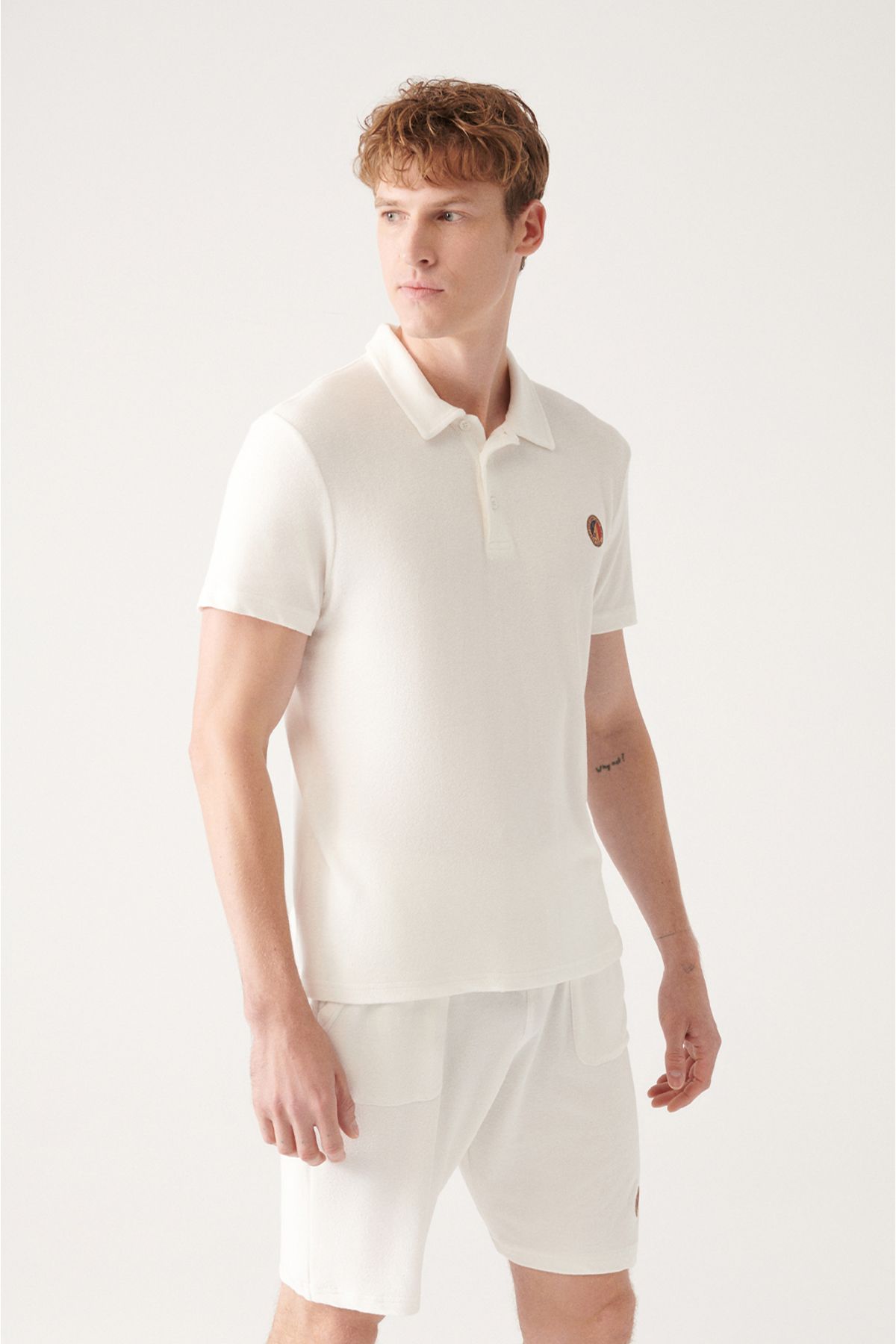 Avva Erkek Beyaz Soft Touch Havlu Polo Yaka Marine Baskılı Regular Fit T-shirt A31y1033