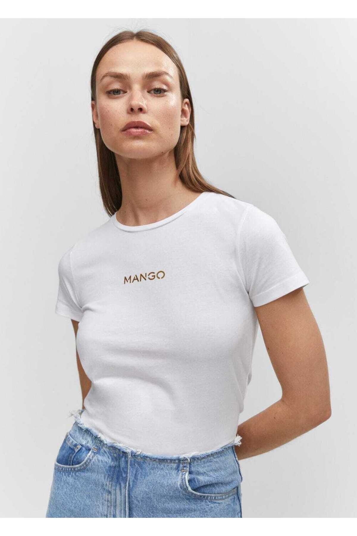 MANGO Metalik logolu tişört