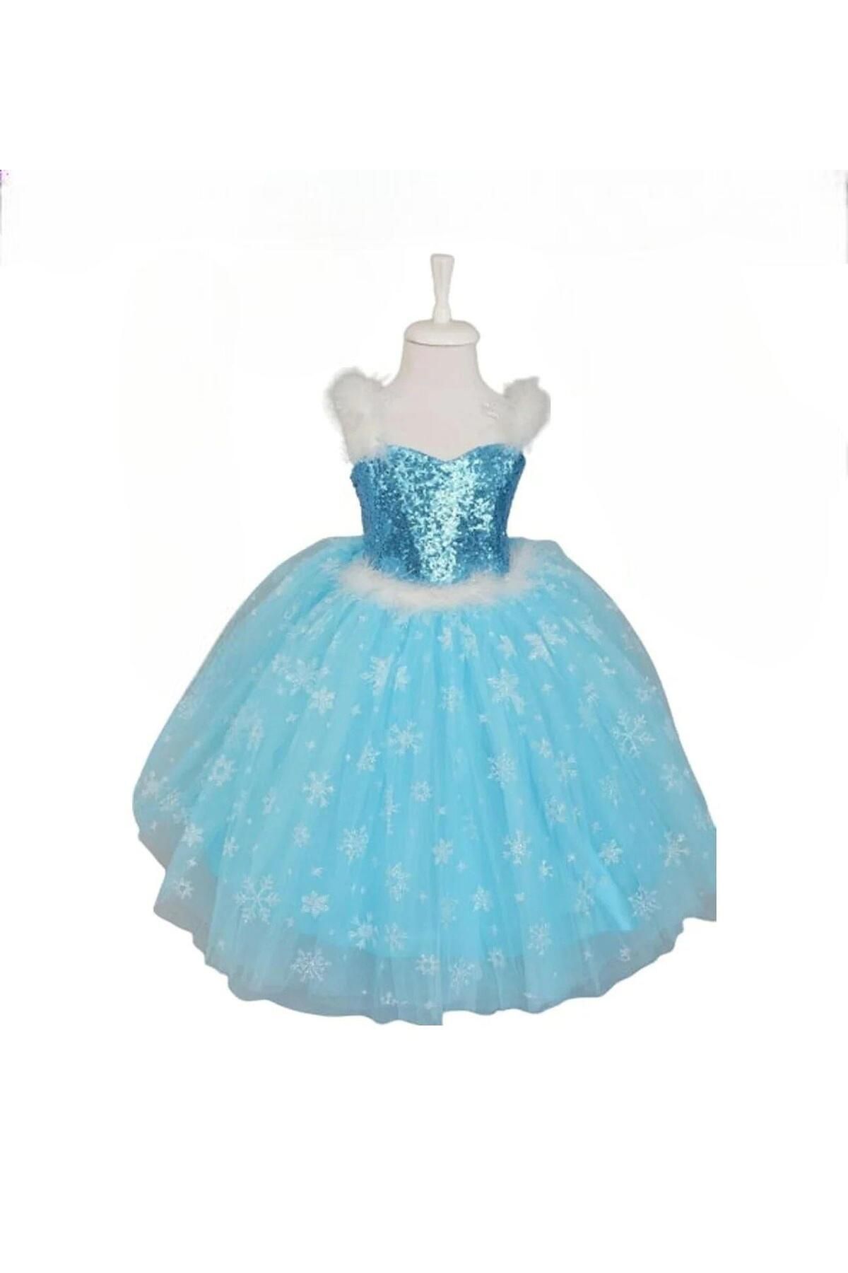 Okay Kız Çocuk Mavi Tarlatatanlı Frozen Abiye Elbise