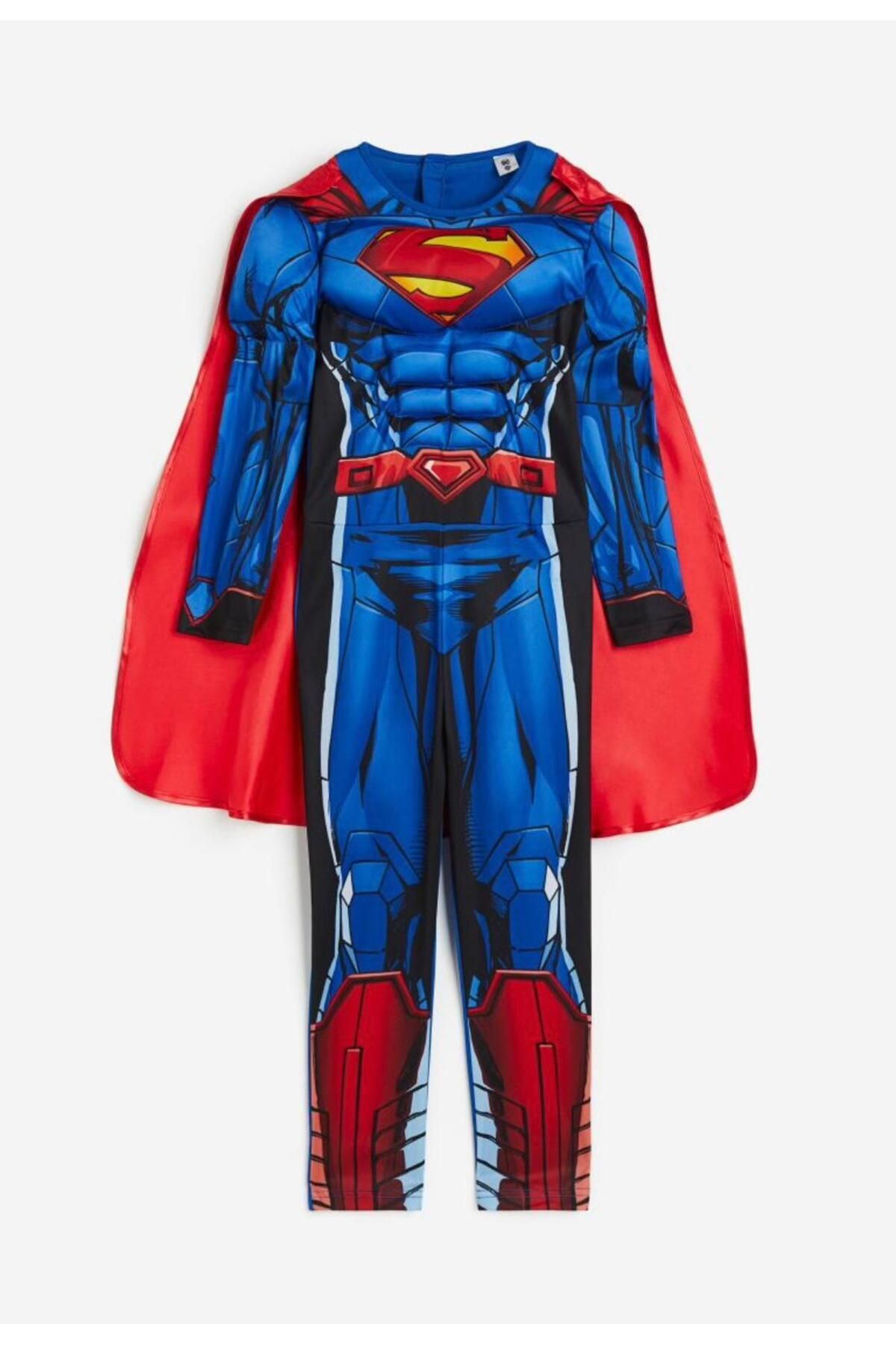 CİLLOP BUTİK Erkek Çocuk Süperman Kaslı Maskeli Pelerinli Kostüm