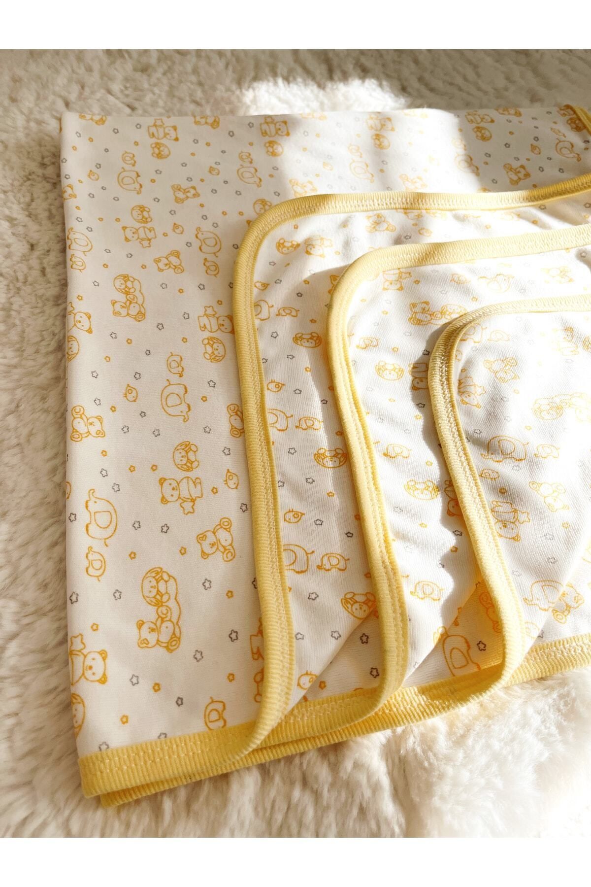 Cloudy Çift Katlı Sarı Bebek Kundak Battaniyesi Yeni Doğan Sarı Pamuklu Penye 80x80 Cm
