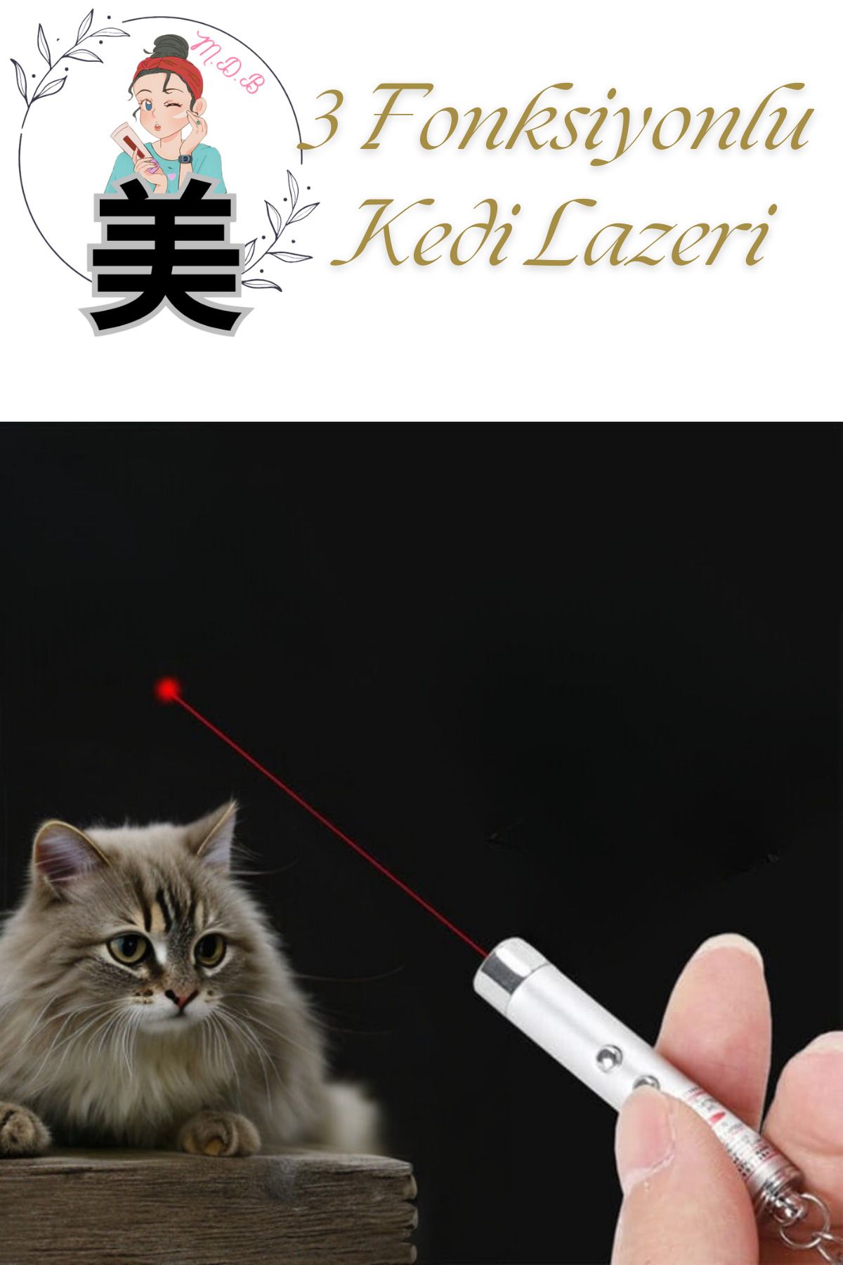 Modo Di Bellezza Kedi Oyuncağı Lazer 3 Fonksiyonlu Fenerli Flaşörlü Lazerli Kedi Oyuncağı