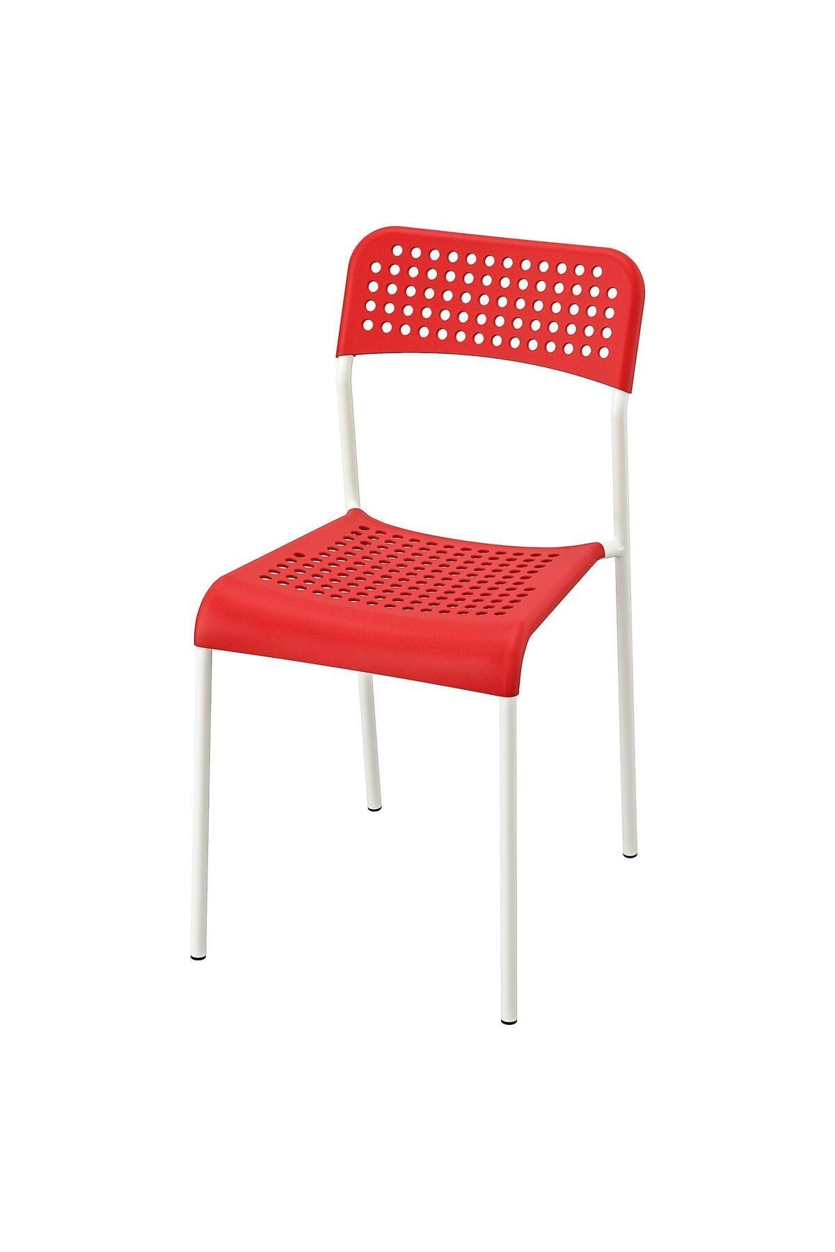 IKEA Plastik Sandalye, Kırmızı-beyaz Renk Meridyendukkan Salon-mutfak Sandalyesi