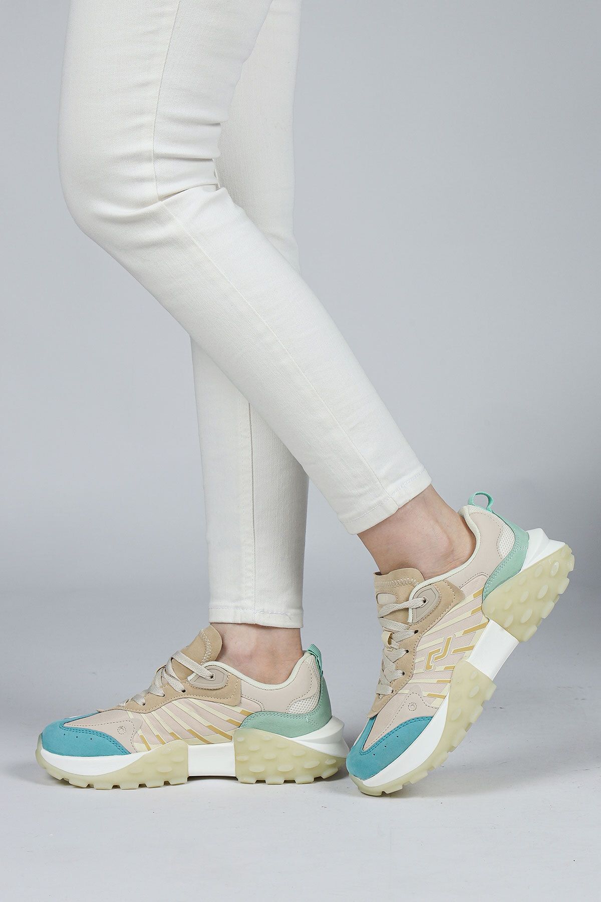 Jump 29092 Bej - Mint Yeşili Kadın Sneaker Günlük Spor Ayakkabı