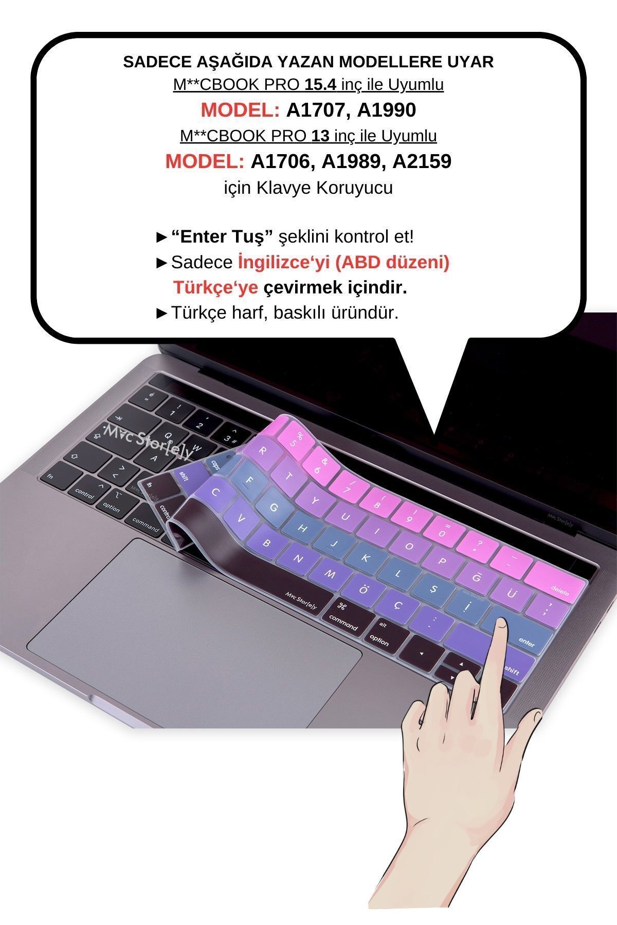 Mcstorey Macbook Pro Klavye Koruyucu (US TO TR) 13inç-a1706 A1989 A2159 / 15inç-a1707 A1990 Ile Uyumlu Ombre