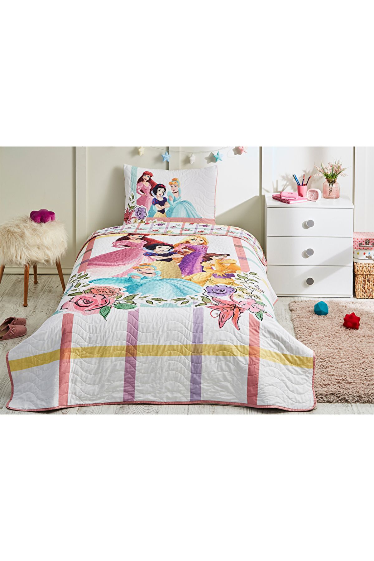 Özdilek Princess Flowers Tek Kişilik Disney Lisanslı Çocuk Yatak Örtüsü 160x230