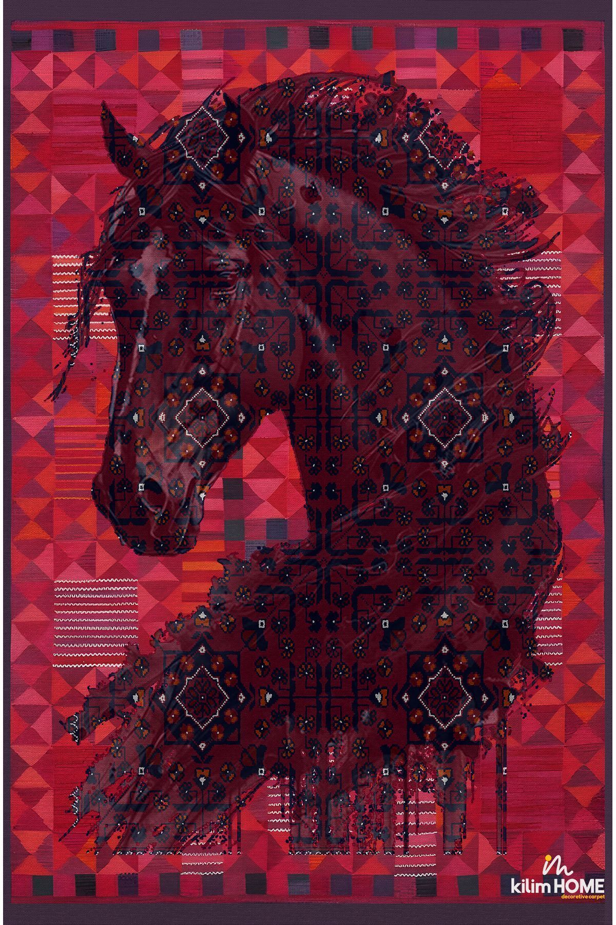 kilim home mars halı etnik anadolu halı üzerine desenlı at dekoratif  Salon Halısı Saçaklı Yıkanabilen Halı