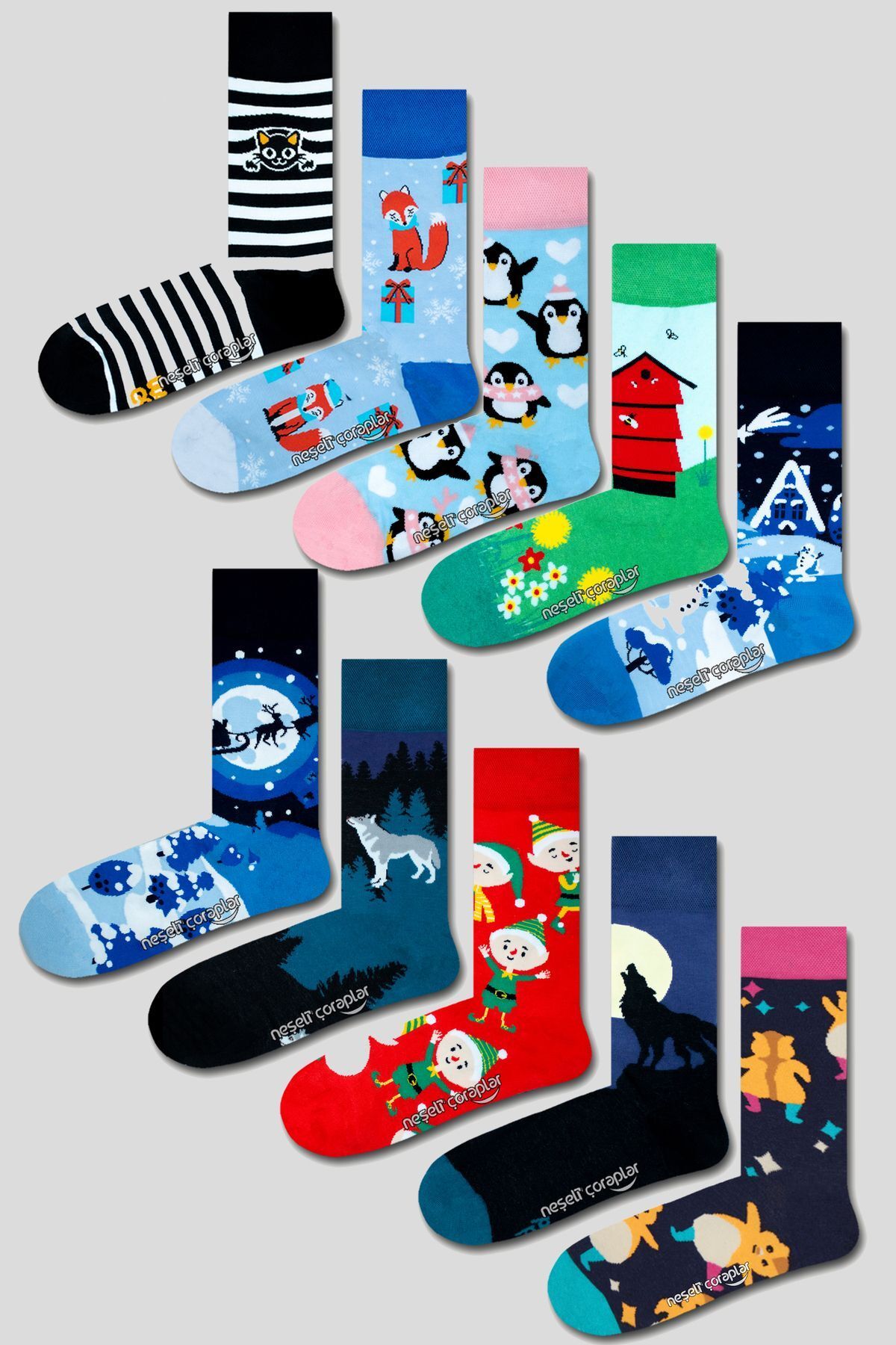 Neşeli Çoraplar Gizemli Süpriz Kutu 12'li Mix Karma Desenli Çorap Seti