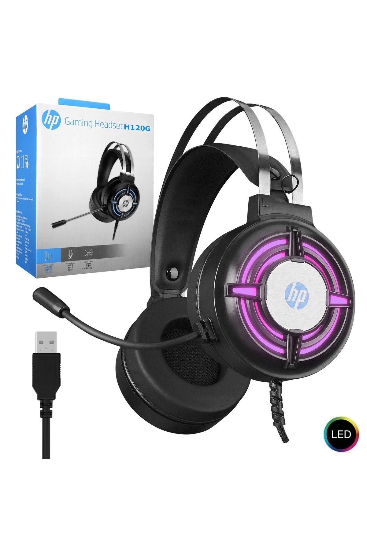 HP Kablolu Oyuncu Kulak Üstü Kulaklık Mikrofonlu 2mt Ledli Hp-h120g