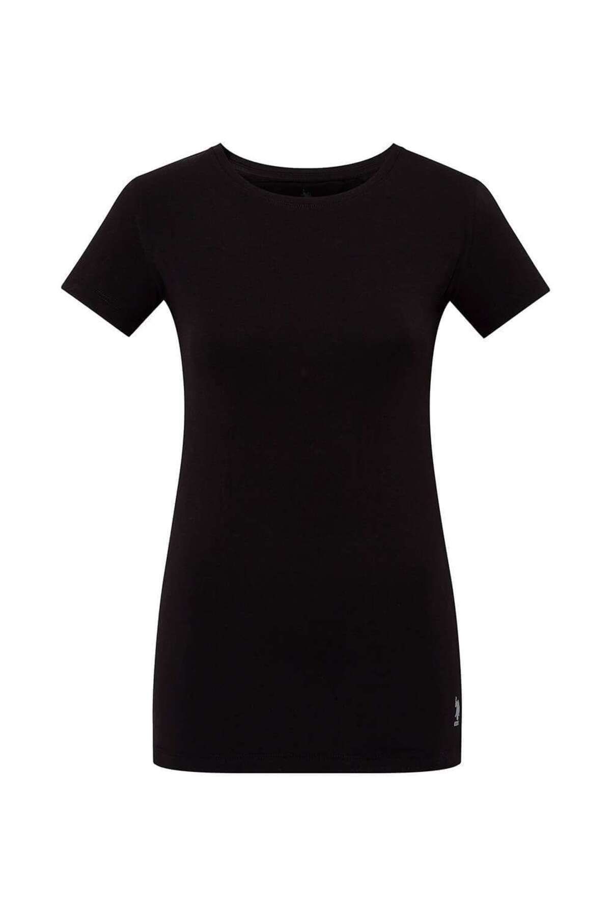 U.S. Polo Assn. Kadın Likralı Pamuklu Modal Siyah Kısa Kollu T-shirt
