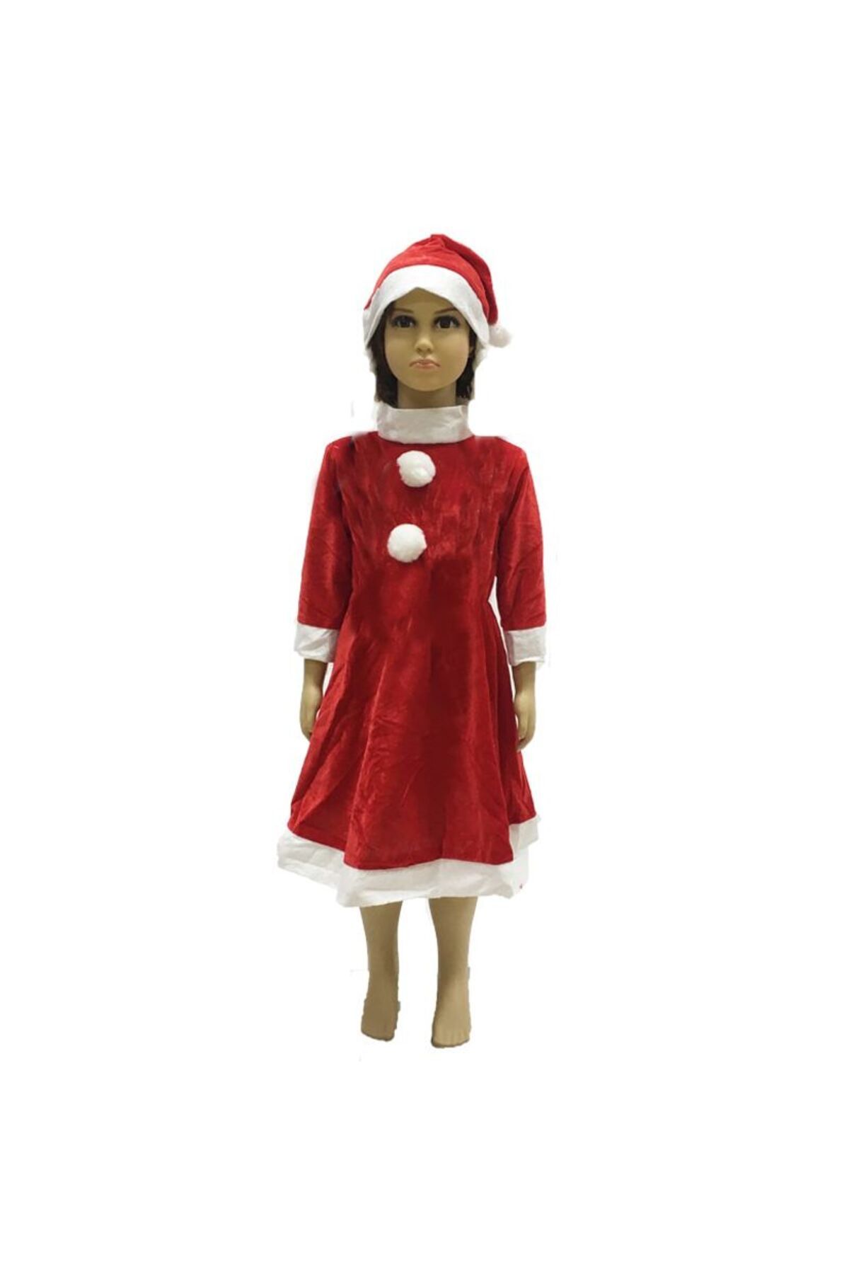 partidolu Polar Kız Çocuk Noel Baba Kıyafeti Noel Anne Kostümü 5-7 Yaş Yılbaşı