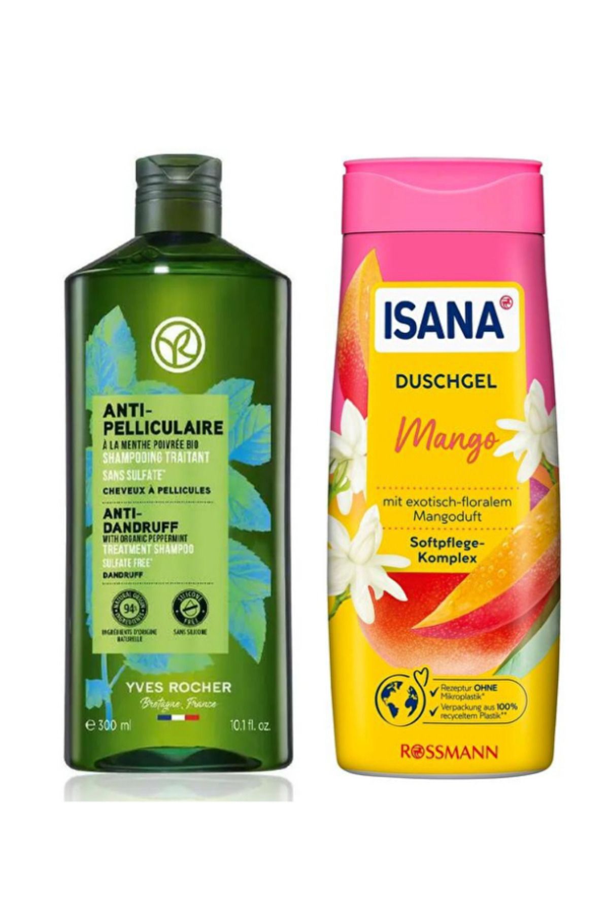 Yves Rocher Yatıştırıcı Prebiyotik Şampuan 300ml Kepek Karşıtı + Isana Duş Jeli Mango 300ml