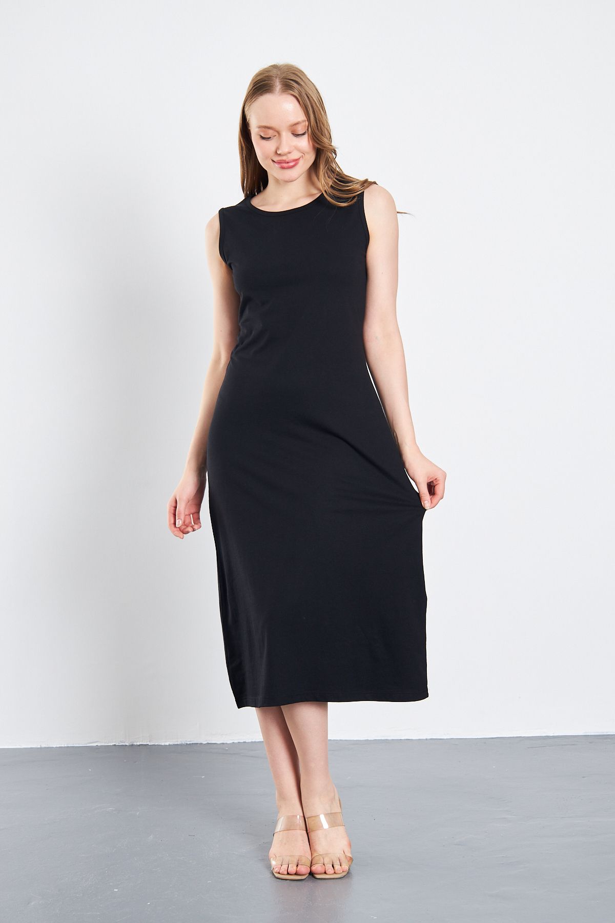 ESPİNA Uzun Kolsuz Elbise Astarı Içlik Jüpon Kombinezon Siyah