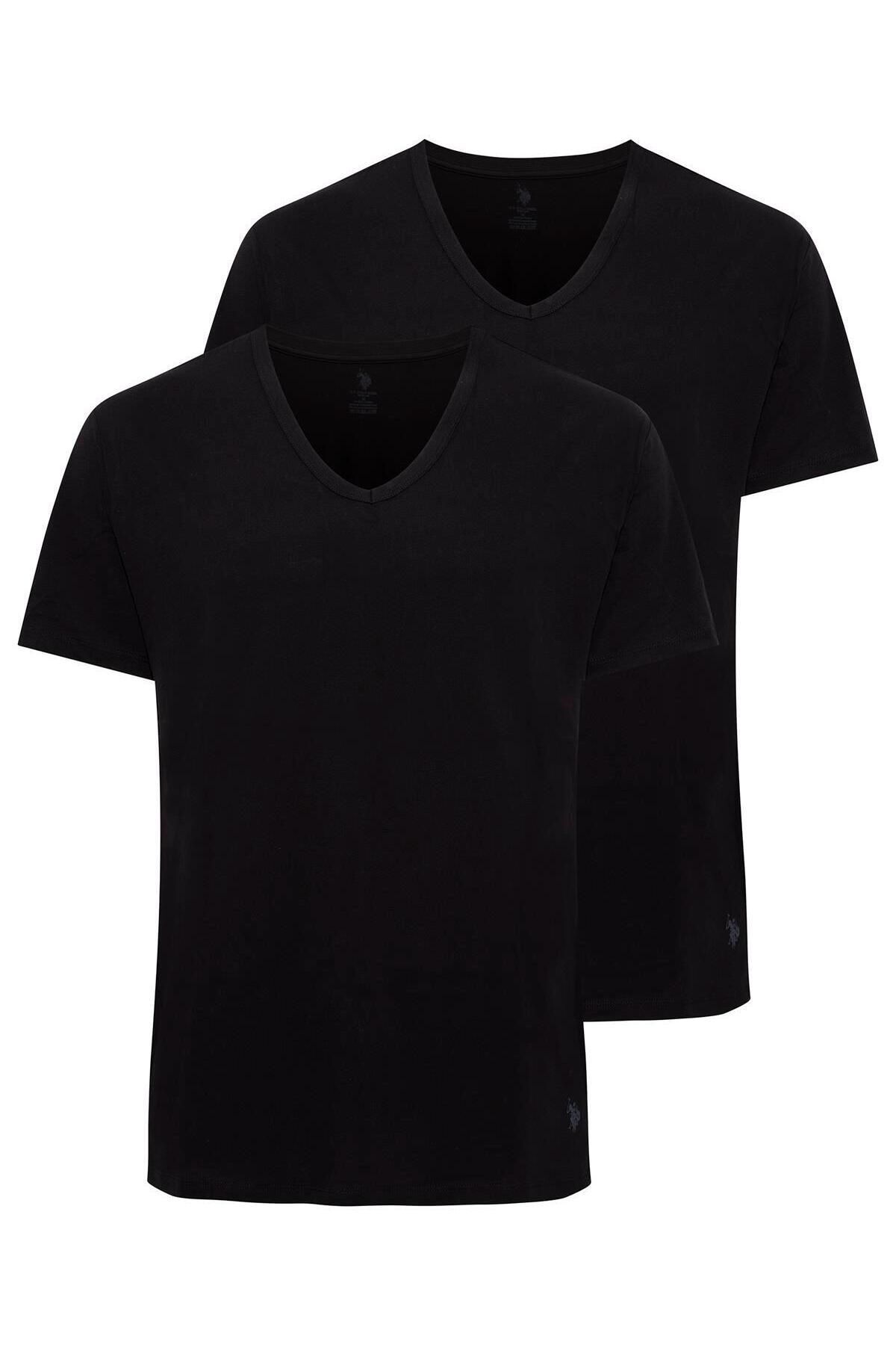 U.S. Polo Assn. - Erkek Battal Siyah 2 Li V Yaka T-shirt 90001