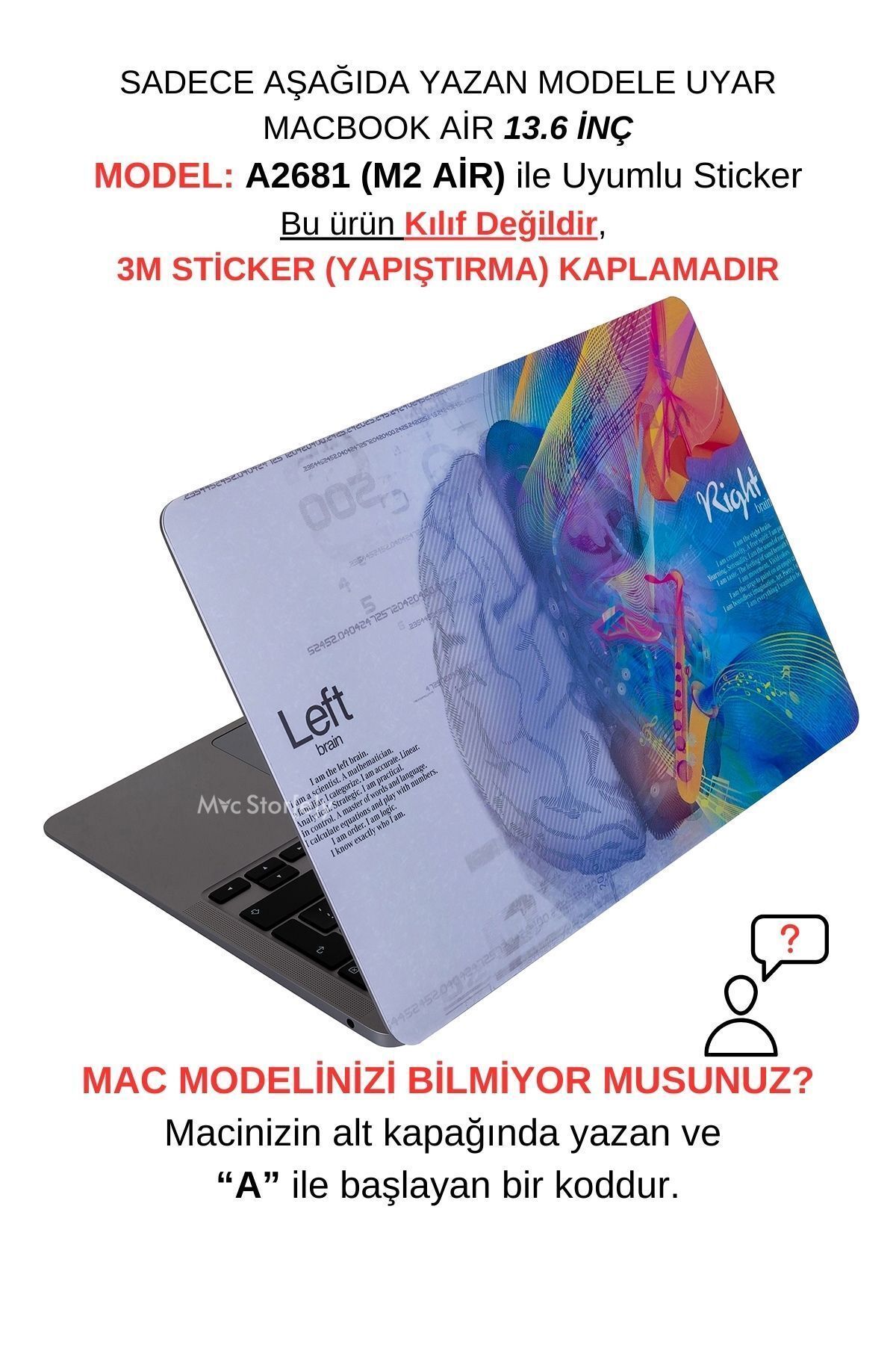 Mcstorey Macbook Air Kılıf 13.6inç M2-m3, Sticker Yapıştırma Koruyucu Kaplama Brainnl A2681 A3113 Ile Uyumlu
