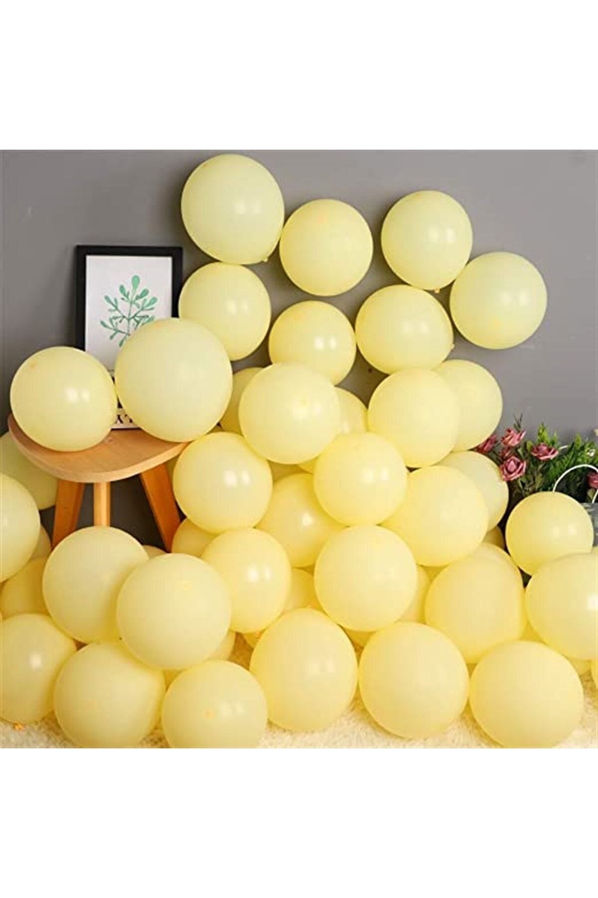 HKNYS 100 Adet Sarı Renk Soft Makaron Balon-+ Balon Zinciri Balon Bandı