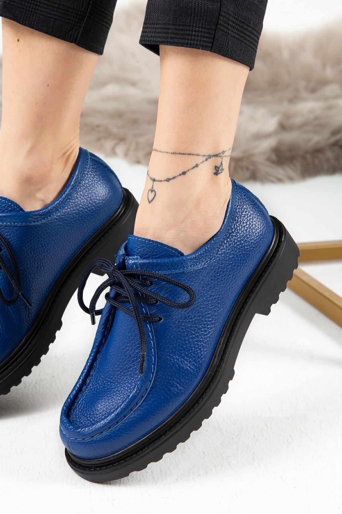 Deery Hakiki Deri Mavi Günlük Kadın Ayakkabı