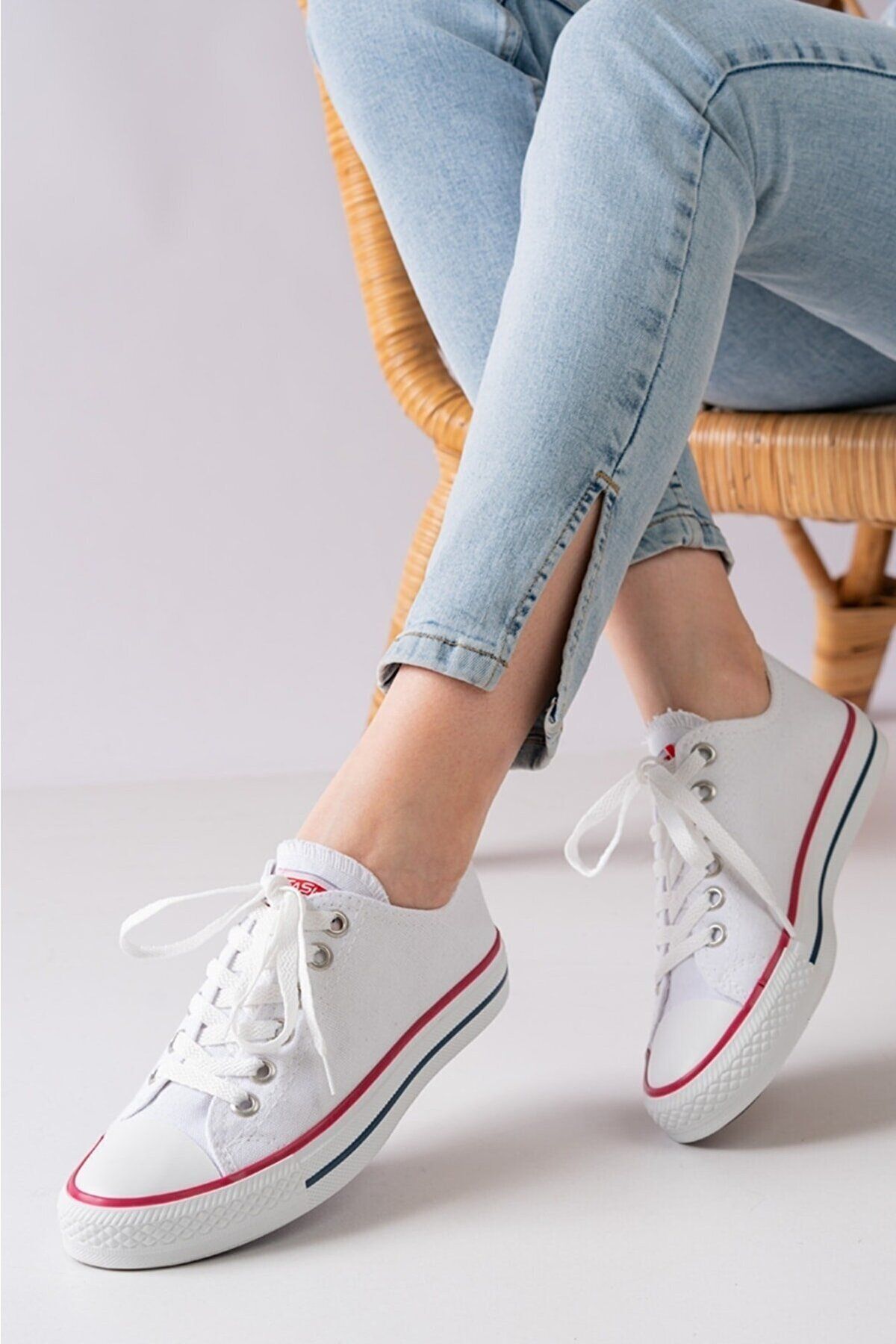 StWenn Unisex Kısa Beyaz Convers Keten Spor Ayakkabı Sneaker (KADIN ERKEK IÇİN UYGUNDUR)