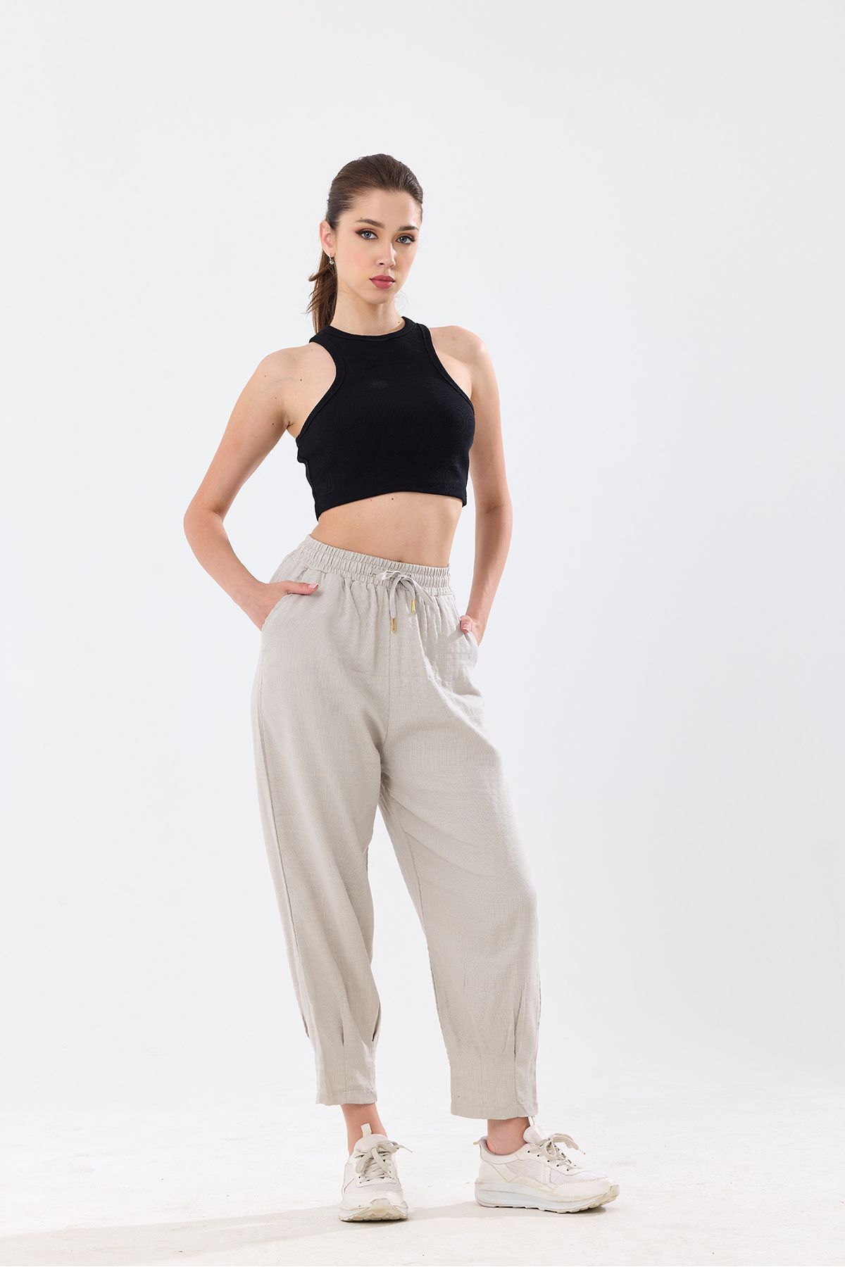 EnterStore Beli Lastikli Kadın Pantolon Yoga Joggers