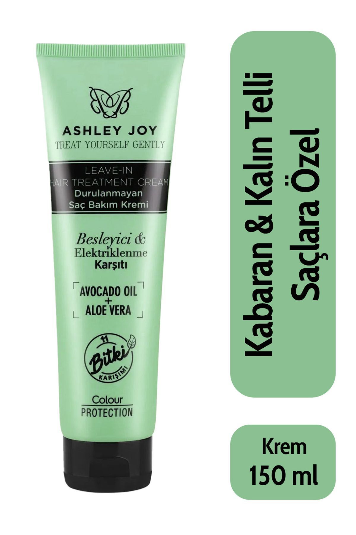 Ashley Joy Avokado Ve Aloevera Elektriklenme Karşıtı Kalın Telli Saçlara Özel Durulanmayan Bakım Kremi 150 ml