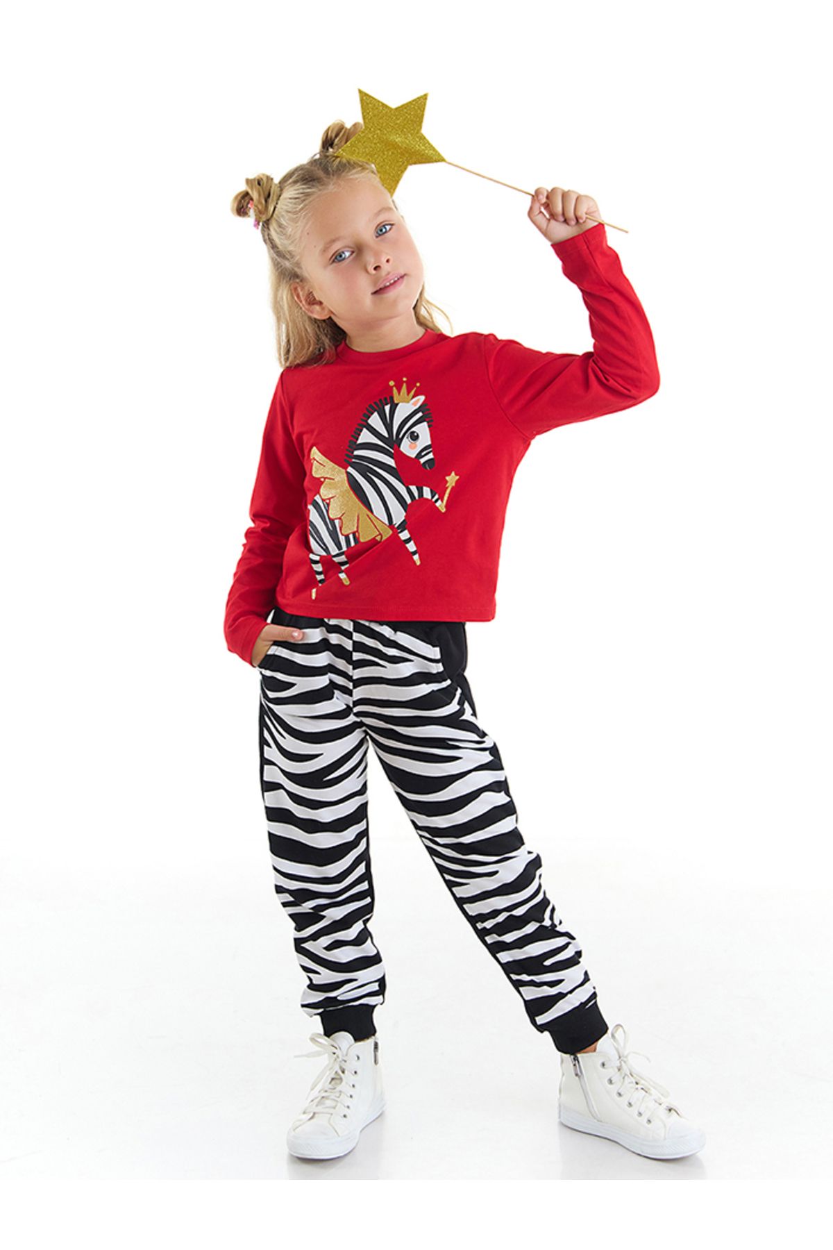 Denokids Balerin Zebra Kız Çocuk T-shirt Pantolon Takım