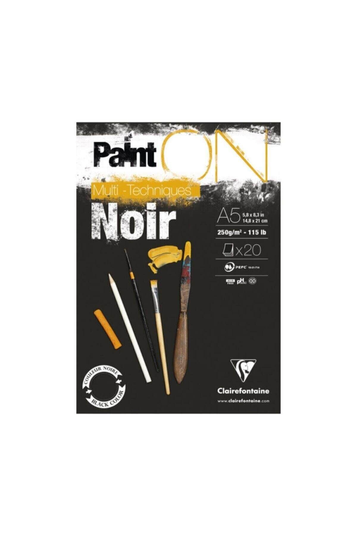 Clairefontaine Paint On Noir Dikişli 250gr 20yp A5 Çok Amaçlı Çizim Blok - Siyah Kağıt
