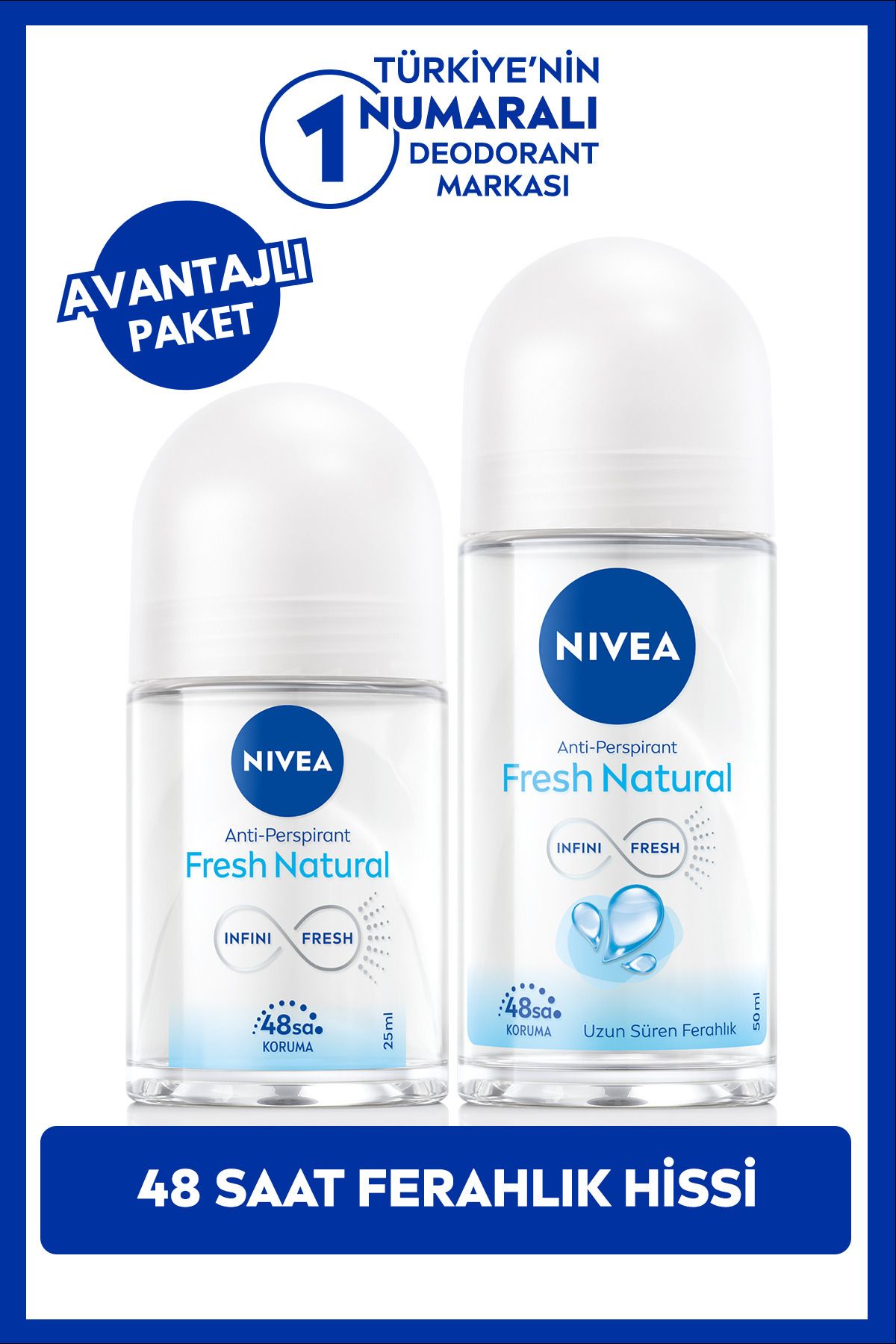 NIVEA Kadın Roll-on Deodorant Fresh Natural 50ml Ve Mini Roll-on 25ml, Anti-perspirant, Avantajlı Paket