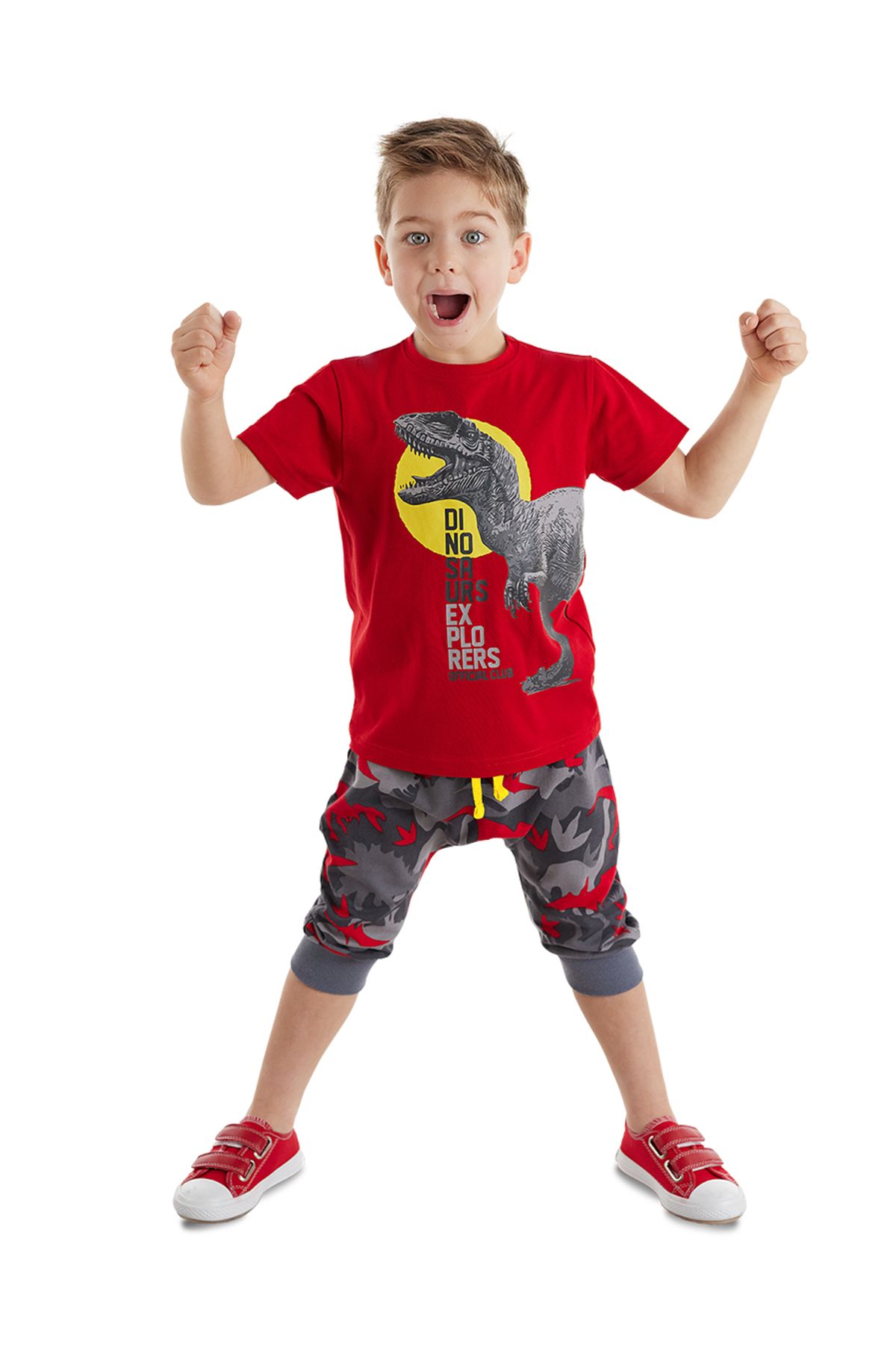 Denokids Dino Kamuflaj Erkek Çocuk T-shirt Kapri Şort Takım