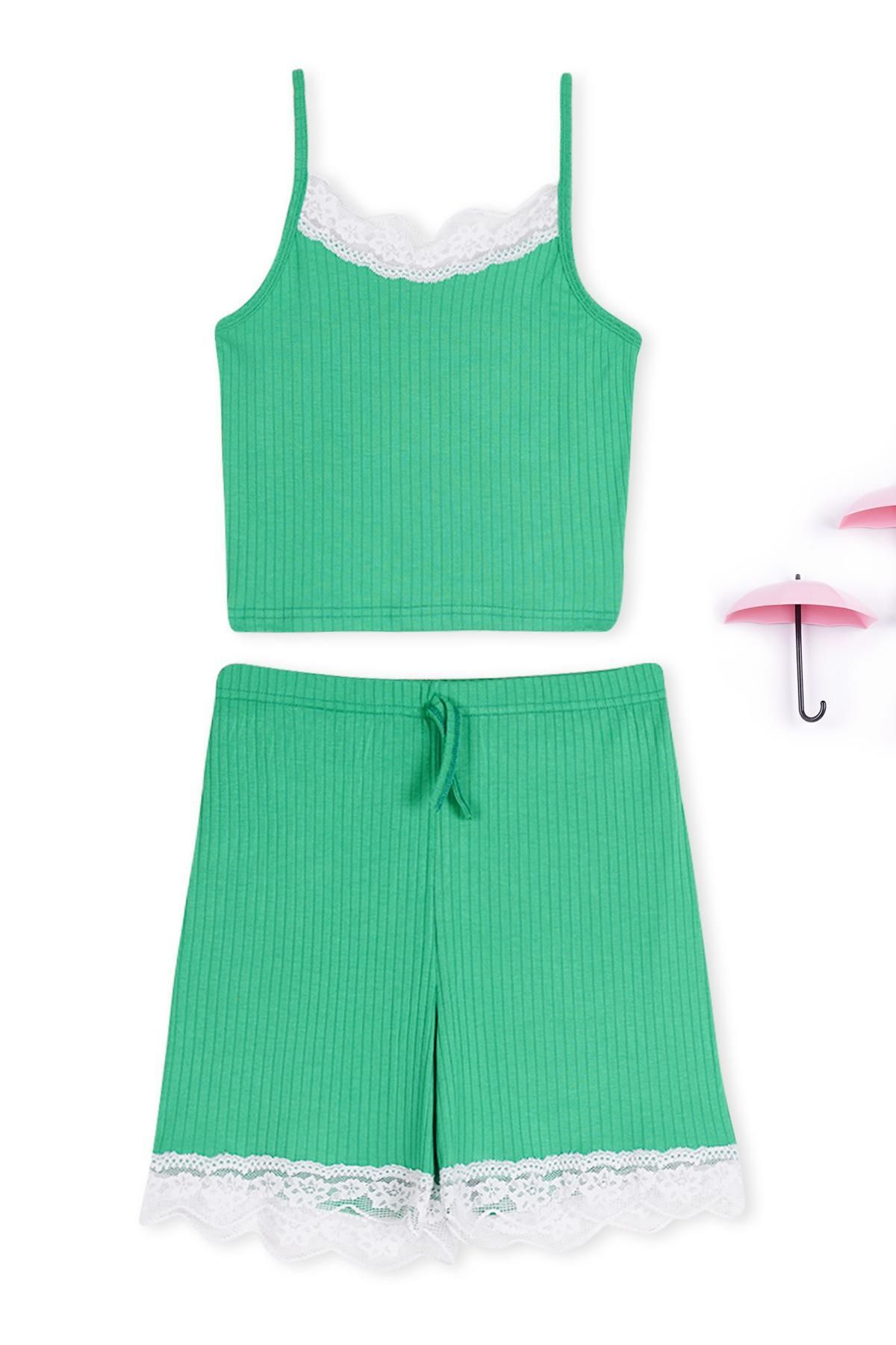 EMINNA Askılı Yeşil Renk Pijama Takım