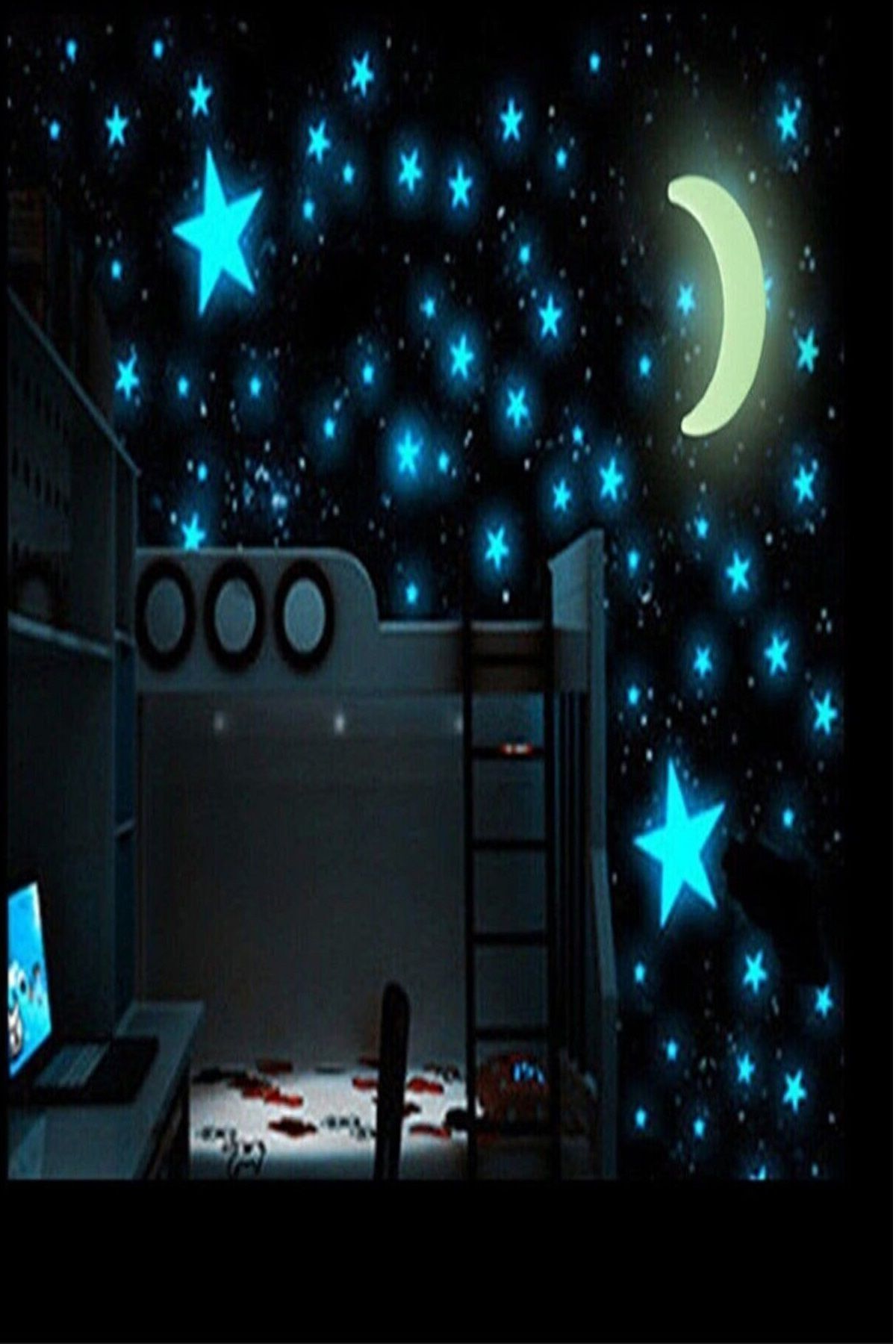 Bundeba 100 Adet Fosforlu Ay Yıldız Gezegen Gökyüzü Karanlıkta Parlayan Duvat Tavan Süsü Çocuk Odası Sticker