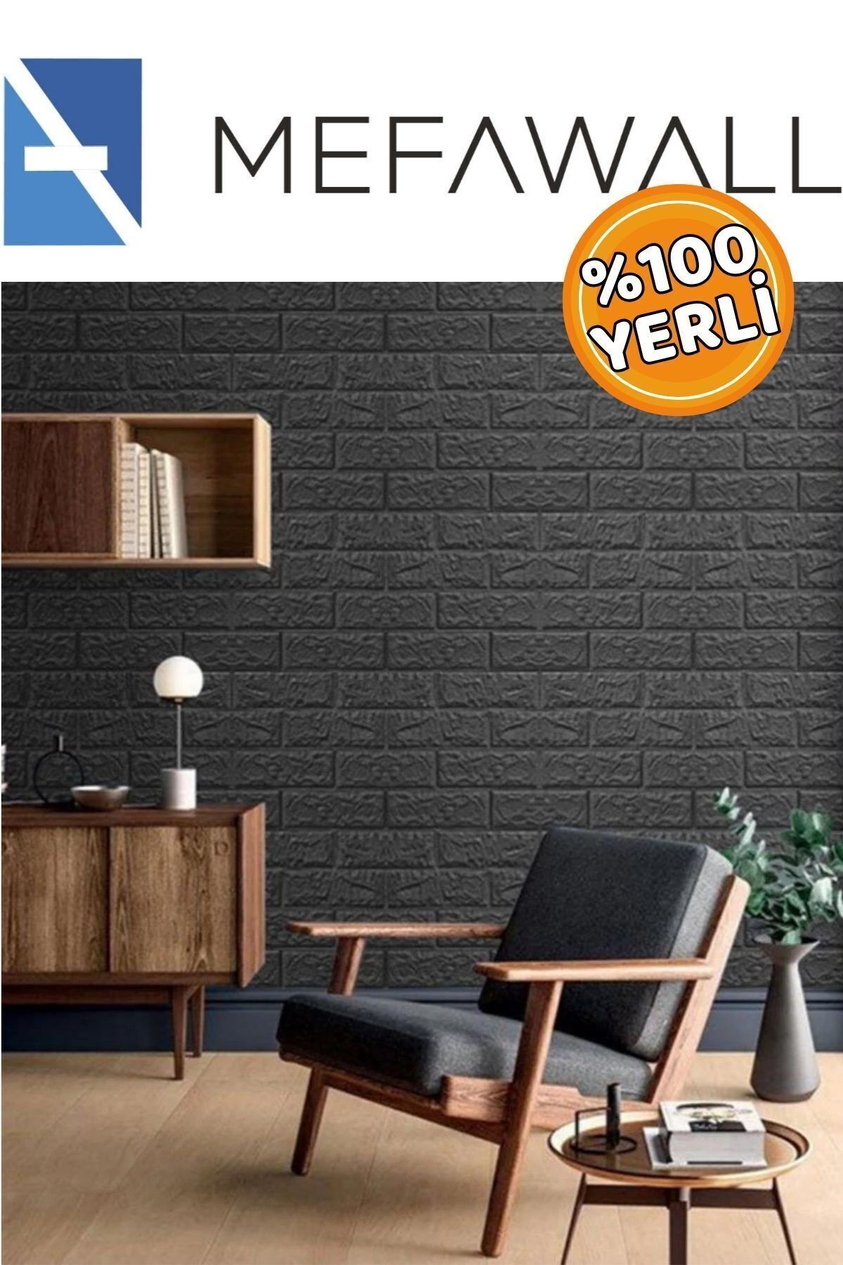 Mefawall 70 x 38 Cm 0,27 M² Kendinden Yapışkanlı Duvar Kağıdı Esnek Köpük Paneli 3d Boyutlu Tuğla Desen Siyah