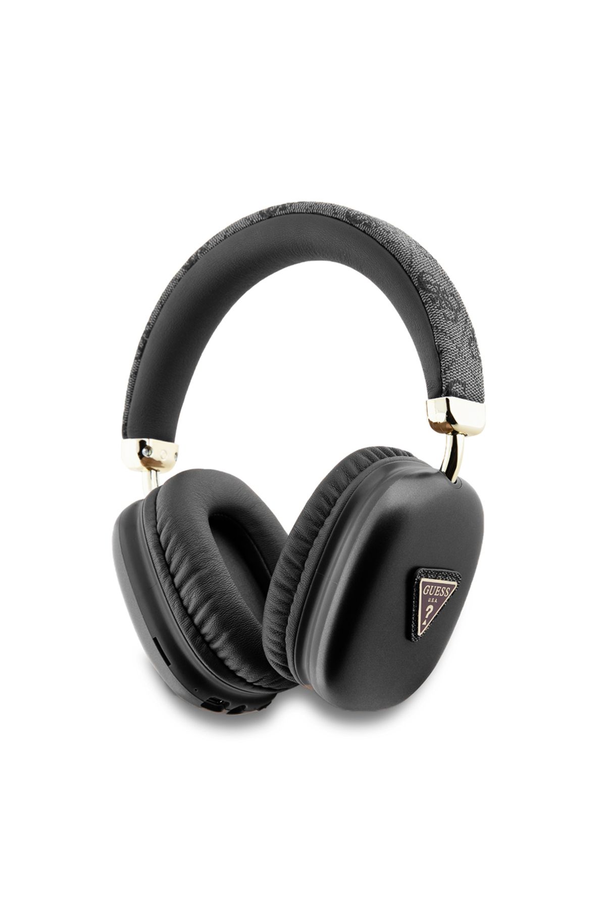 Guess Lisanslı Kulak Üstü Bluetooth Kulaklık Guess PU 4G Desenli Üçgen Logolu V5.3 Siyah