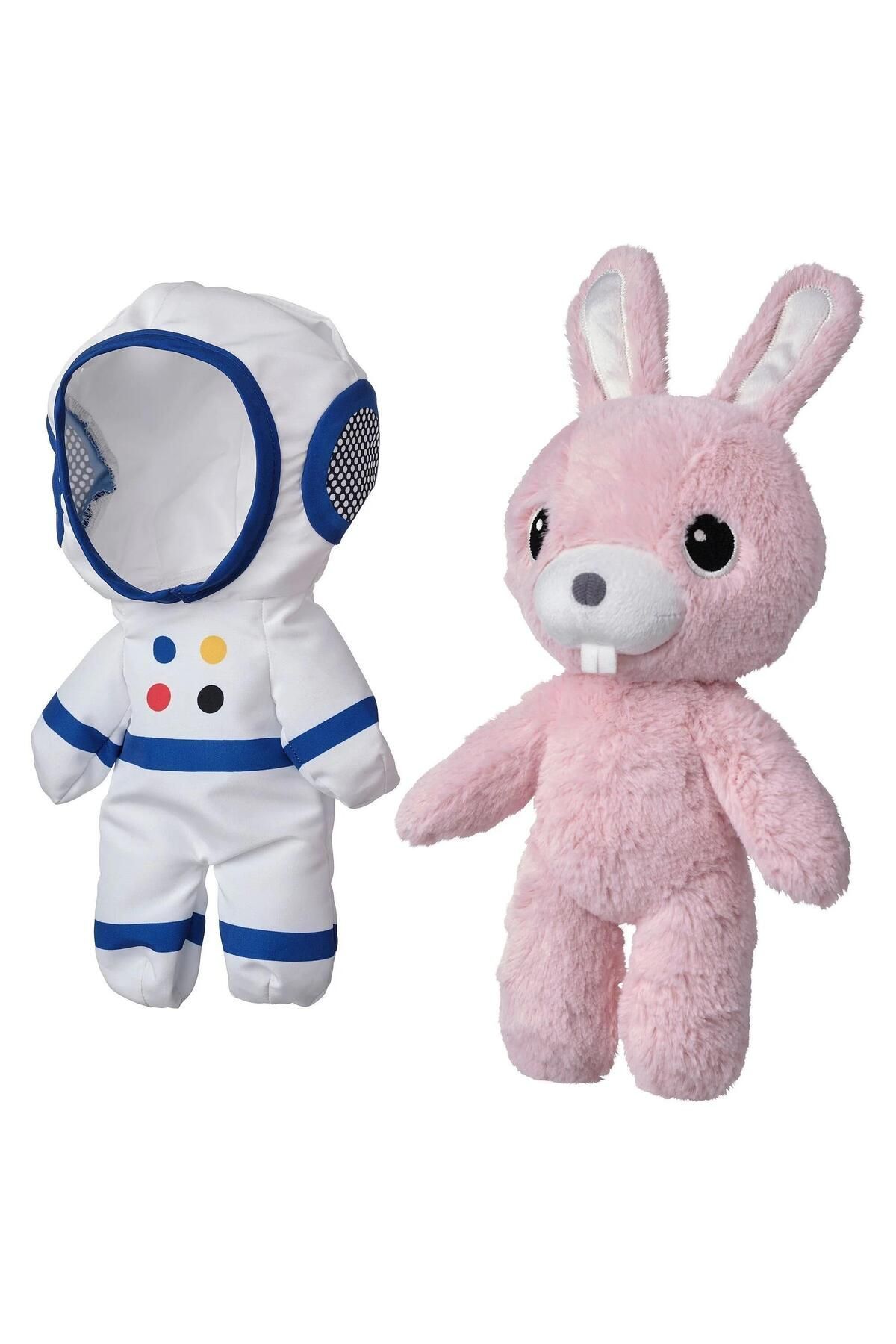 IKEA AFTONSPARV 28 Cm Çıkarılabilir Astronot Giysili Tavşan Yumuşak Peluş Oyuncak Pembe Uzay Temalı