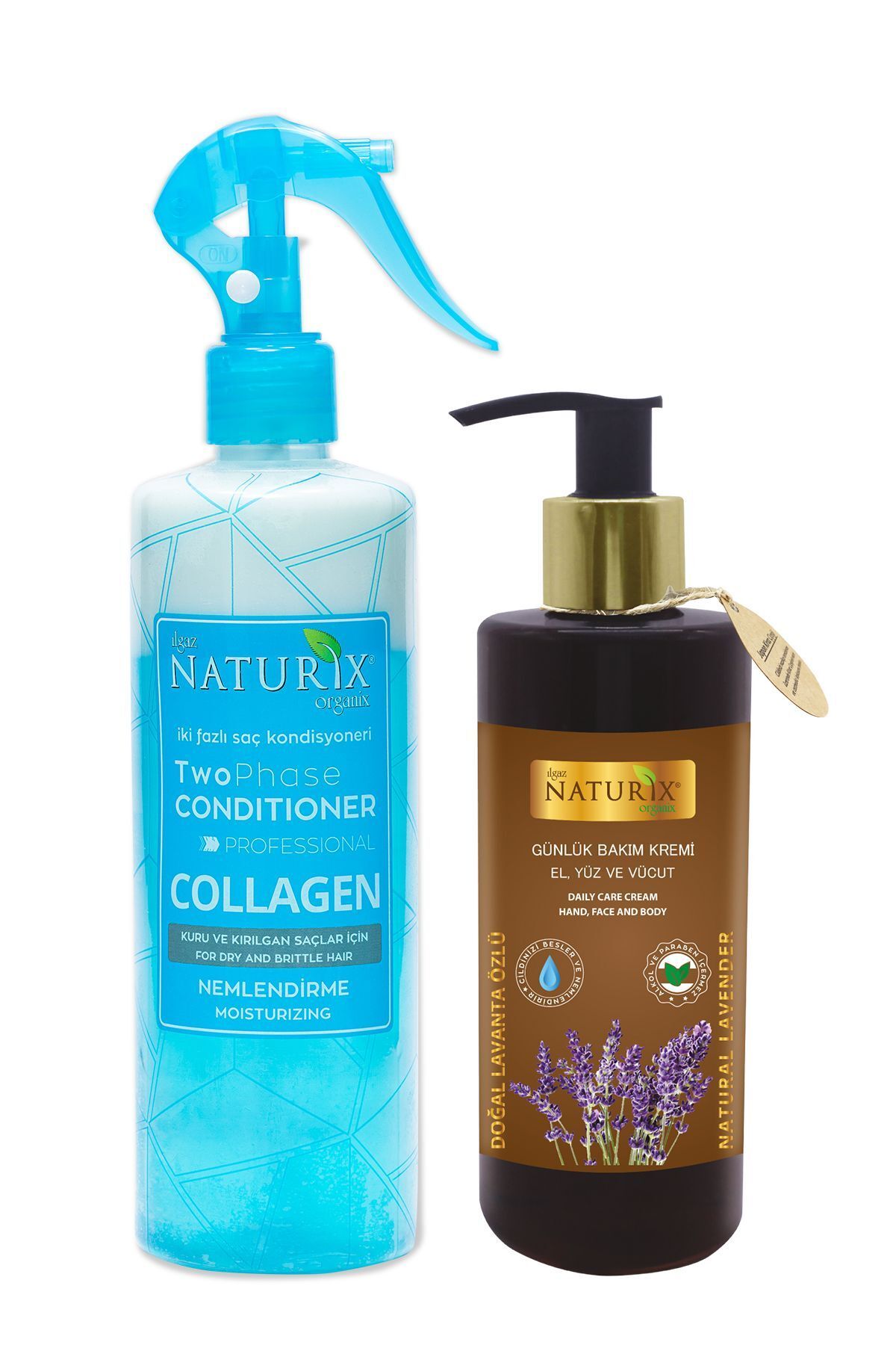 Naturix Collagen Fön Suyu Iki Fazlı Sıvı Saç Kremi 400 Ml + Lavanta Özlü 250 Ml El - Yüz - Vücut Bakım Kremi