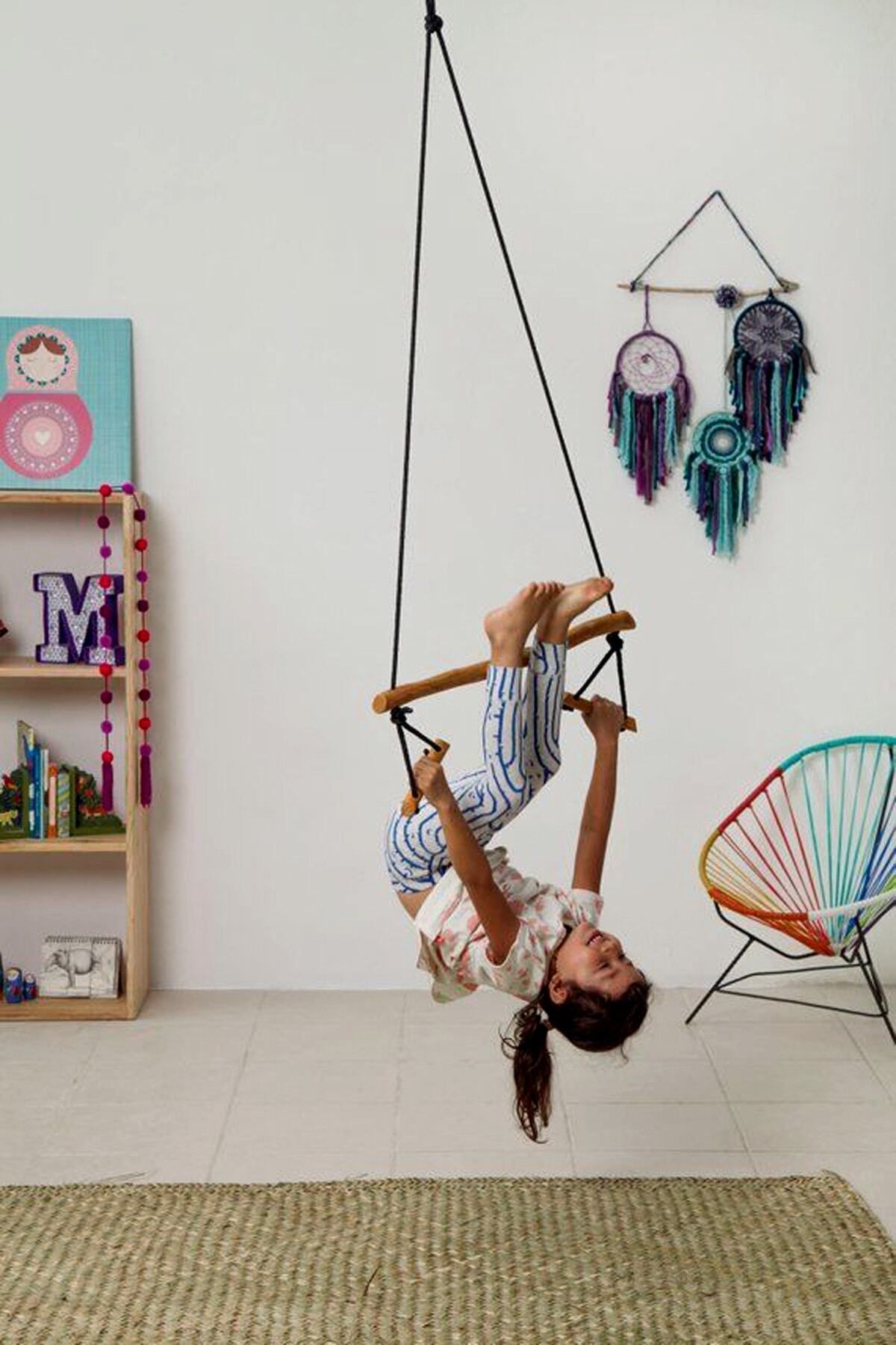 Bundeba Basic Ahşap Duyusal Trapez Salıncak Çocuk Aktivite Jimnastik Gelişim Salıncağı