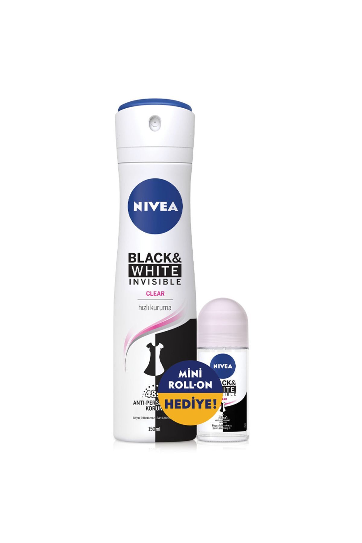 NIVEA Invisible Black & White Clear Kadın Deodorant Sprey 150 ml + Mini Roll-on 25 ml