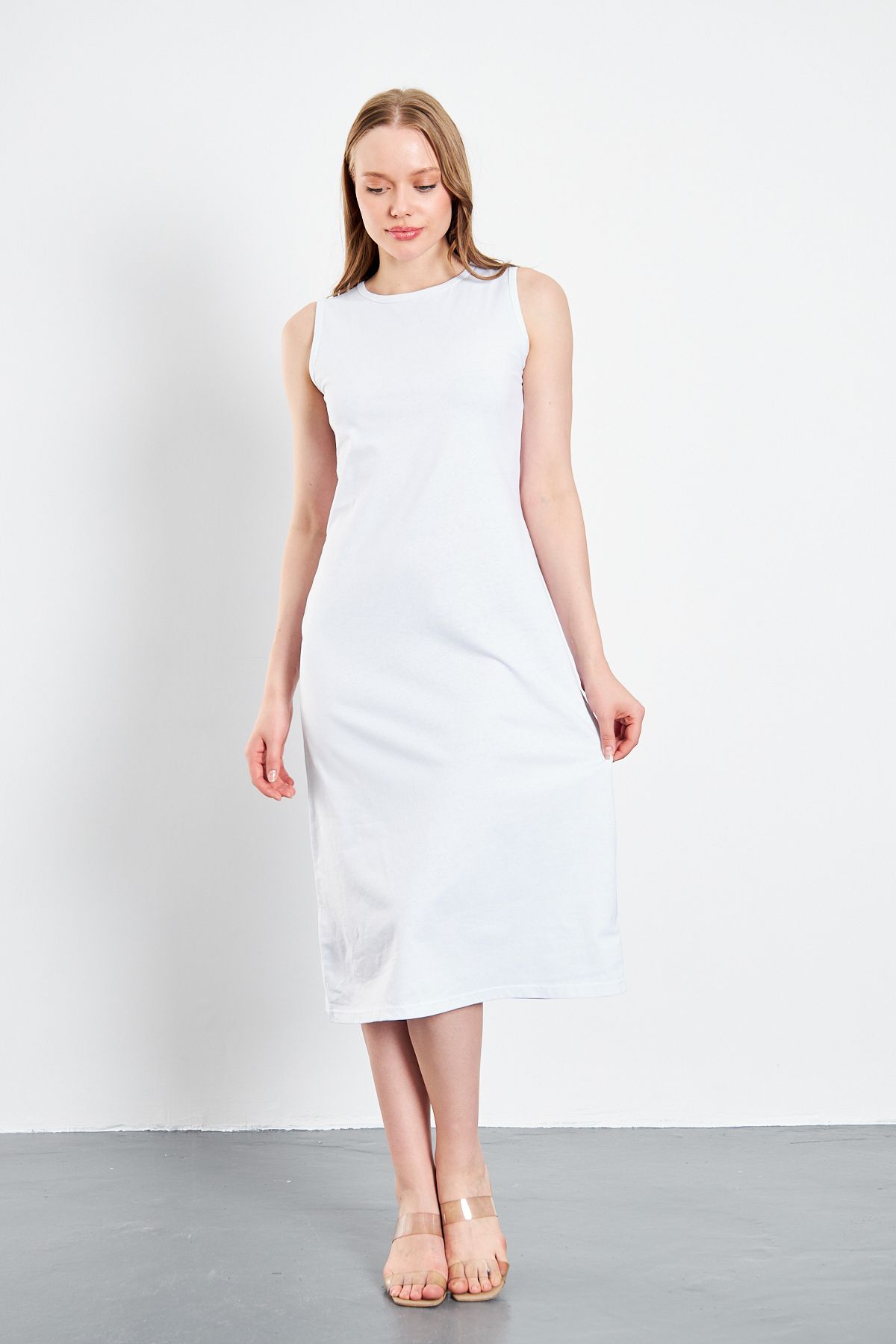 ESPİNA Uzun Kolsuz Elbise Astarı Içlik Jüpon Kombinezon Beyaz